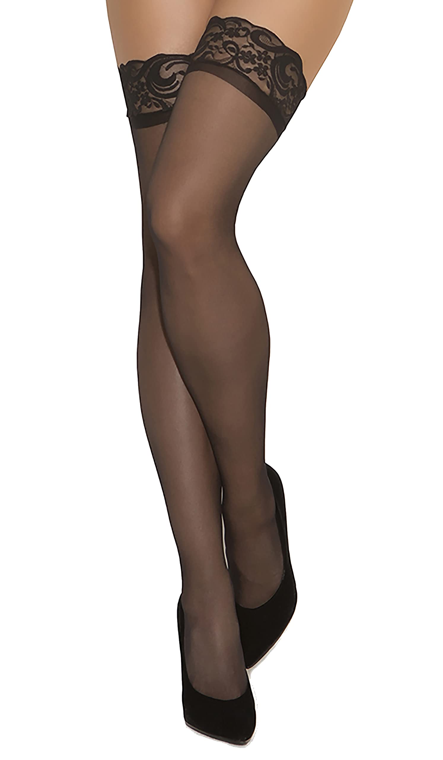 Sexy Sheer Lace High Leg Stockings - Basic Thigh High Stockings for Women, Elegant Lace Top, Comfortable & Stretchy - Perfect for Date Night, Valentine's Gift, Boudoir & Special Occasions