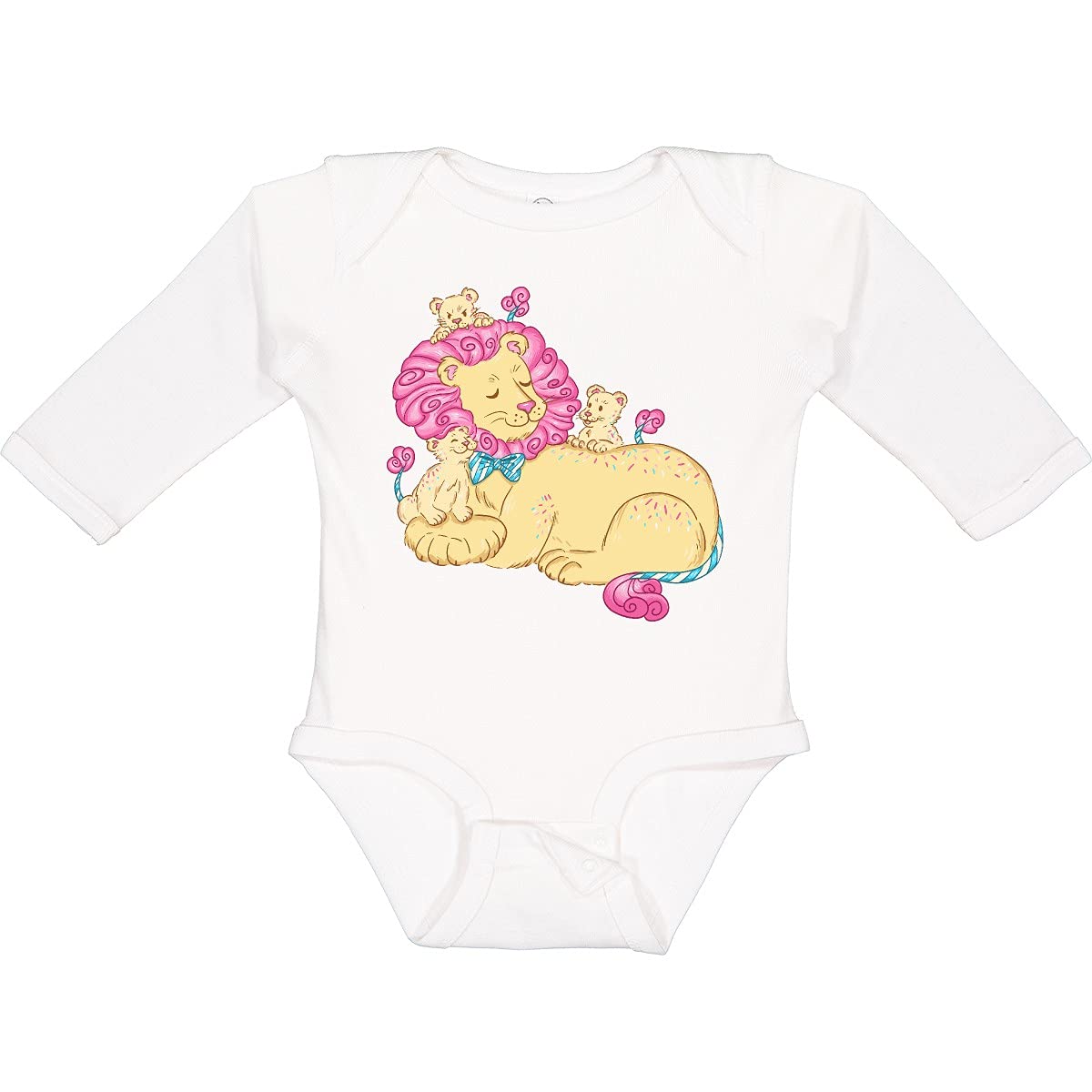 Inktastic Cotton Candy Lions with Pink Mane Long Sleeve Baby Bodysuit - Soft & Cute Unisex Onesie for Infants, Toddler Outfit, Newborn Gift, Photo Shoot & Playtime