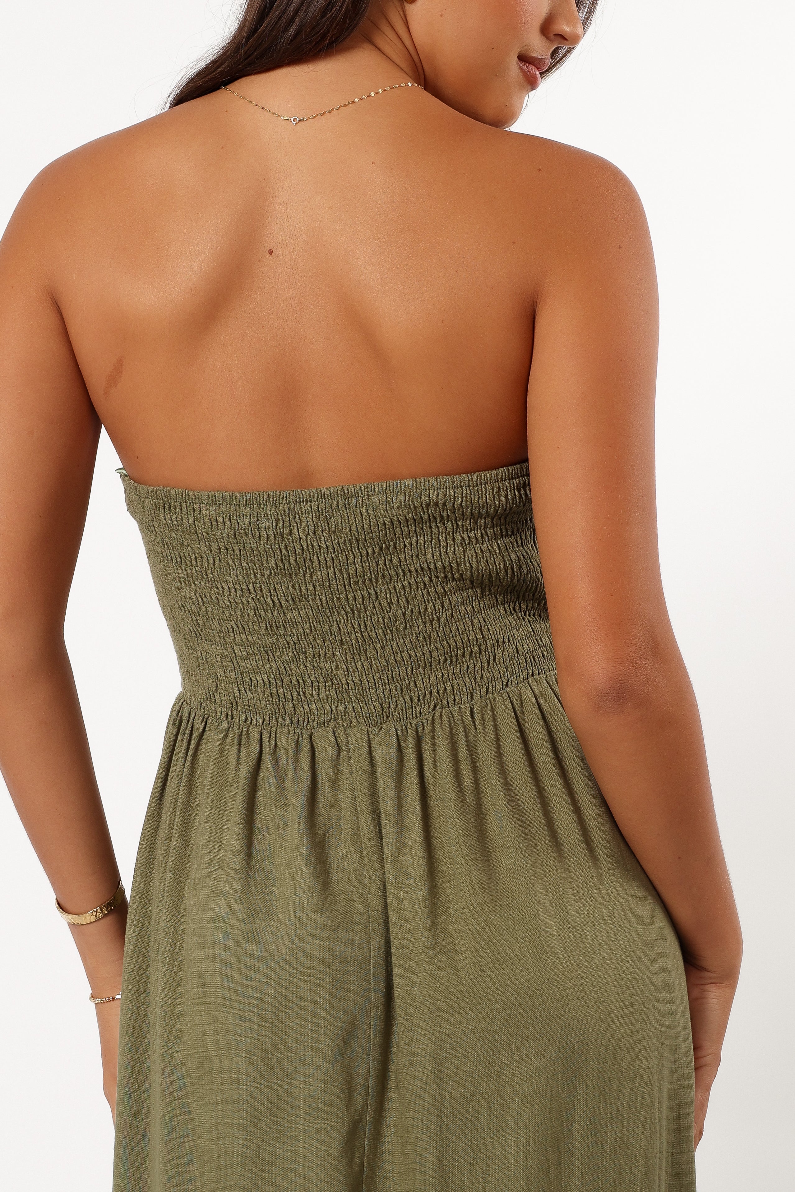Kayt Strapless Dress - Olive Green | Elegant & Comfortable Summer Dress for Women | Perfect for Beach, Party & Date Night