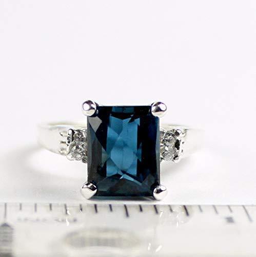 London Blue Topaz Sterling Silver Ring for Women with 4 CZ Accent Stones - Elegant Jewelry Gift for Anniversary, Birthday & Special Occasions