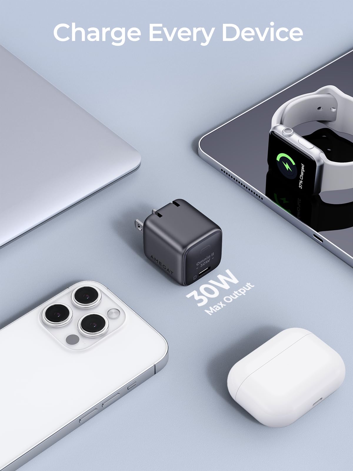 30W GaN III Fast Wall Charger with PPS & PD 3.0 - Compact Foldable USB C Charger Block for iPhone 16/15/14/13/12, iPad Pro/Mini/Air, AirPods, Samsung Galaxy S21-S24 - Perfect for Travel, Home & Office Fast Charging
