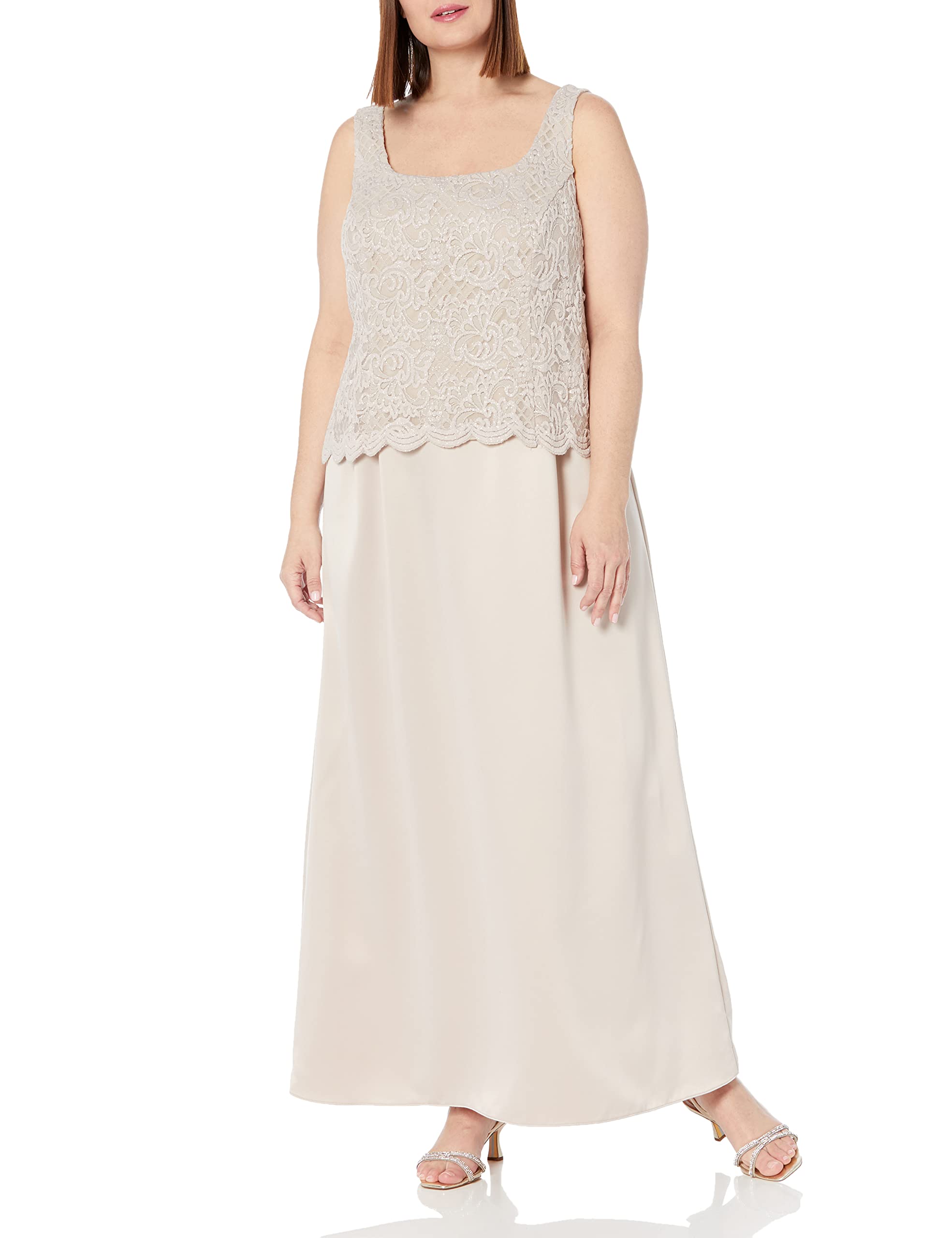 Alex Evenings Women's Plus Size Long A-Line Mock Dress with Jacket | Formal Evening Gown for Weddings, Parties & Special Occasions | Elegant Plus Size Dress with Matching Jacket