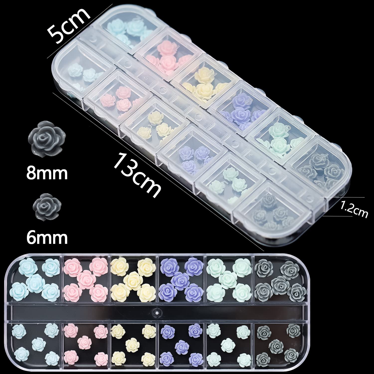 WOKOTO 2-Pack 3D Rose Flower Nail Charms - Acrylic Nail Art Decorations & Jewelry for DIY Manicure, Bridal, Party, and Salon Nail Designs