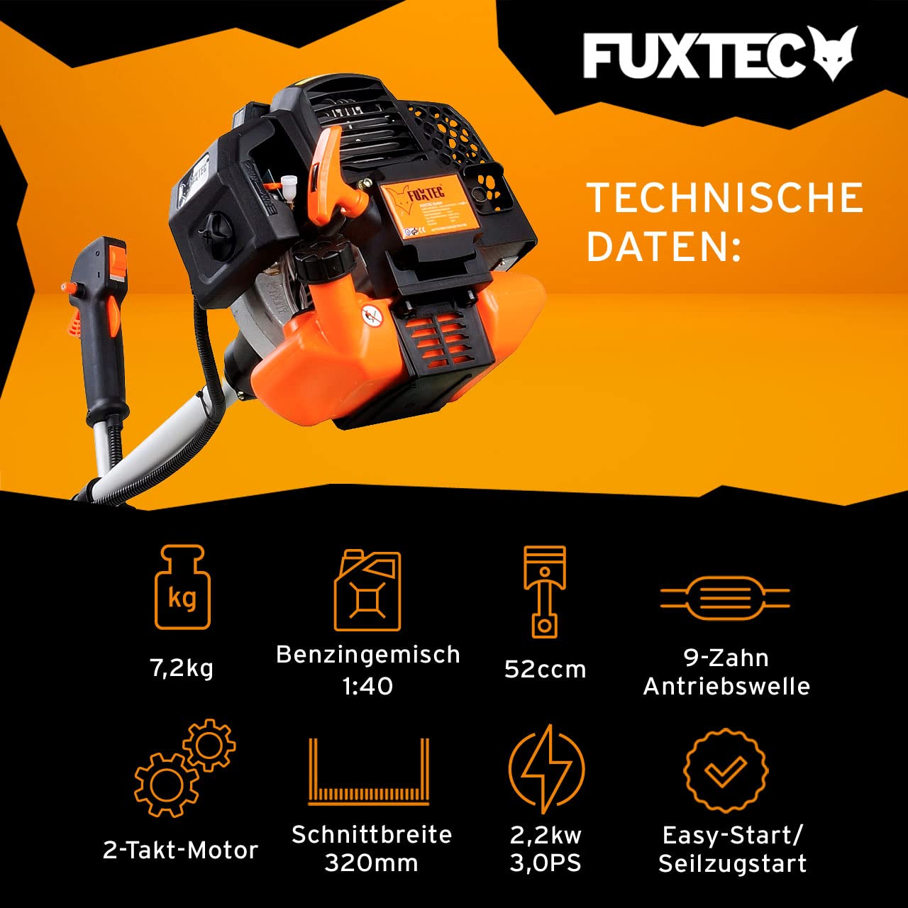 FUXTEC FX-MS152 52cc 2-in-1 Gas Grass Trimmer & Brush Cutter with 3HP 2-Stroke Engine, Professional Shoulder Strap & Easy Start System - Ideal for Lawn Care, Yard Maintenance and Professional Landscaping