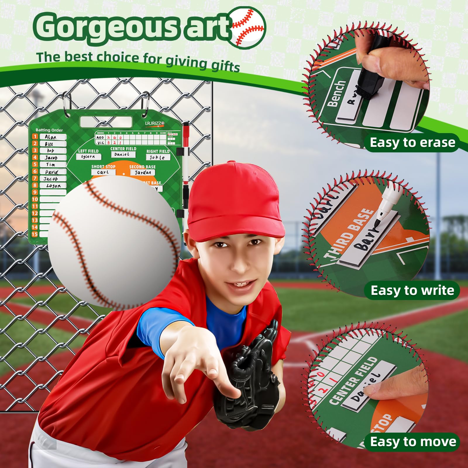 Magnetic Baseball Lineup Board - Dry Erase Dugout Clipboard for Coaches | Softball & Baseball Lineup Cards with Marker | Coaching Accessories (Green) - Perfect for Game Strategies & Team Management