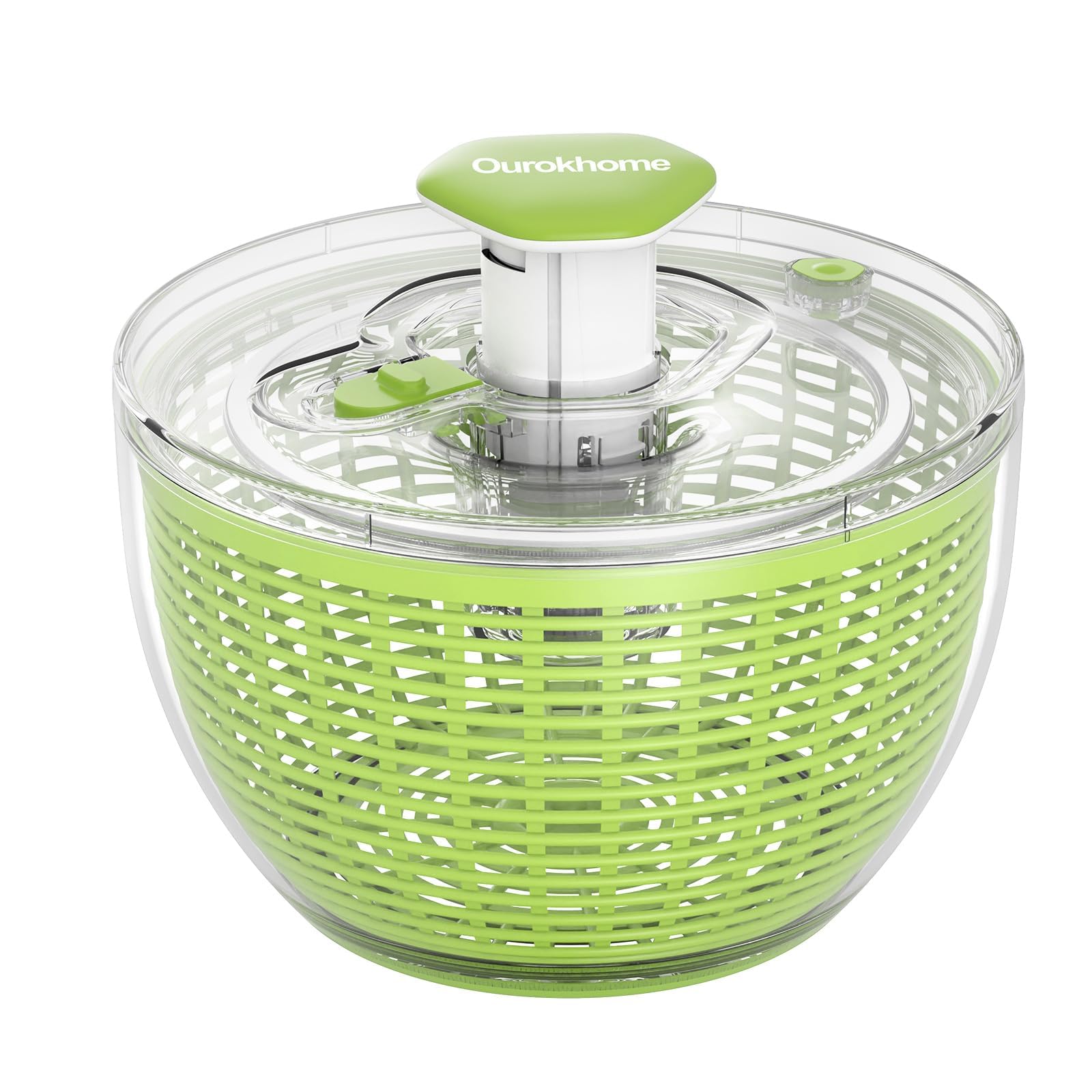 Ourokhome 6.3 QT Salad Spinner - One Handed Easy Press Lettuce Dryer with Retractable Pusher & Brake Button - Large Vegetable Dryer for Greens, Herbs, Berries, Fruits - Perfect for Kitchen, Meal Prep & Healthy Eating - Green