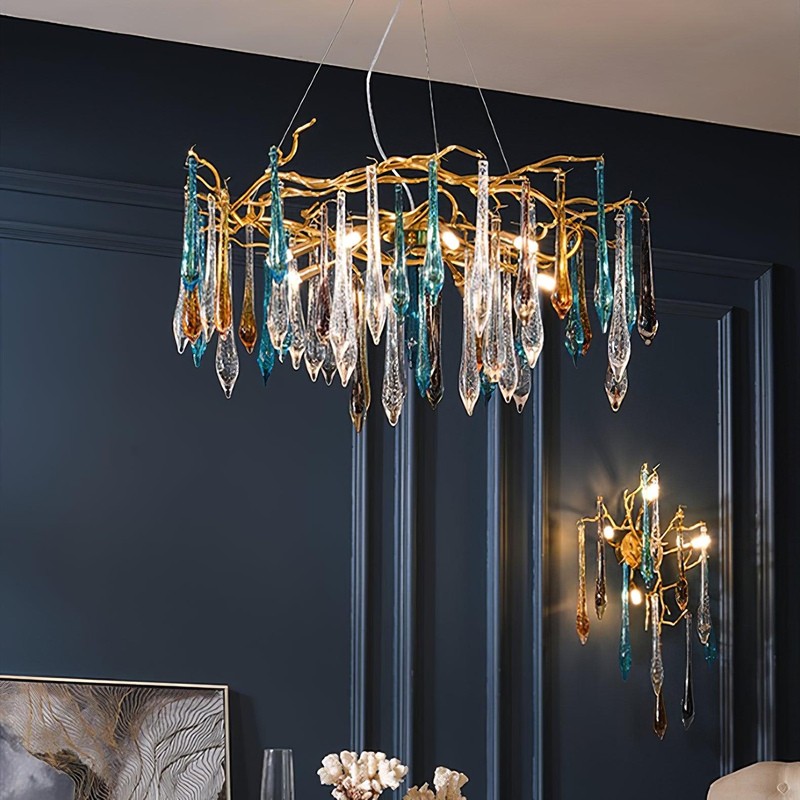 Elegant Gold Round Teardrop Chandelier - Modern Crystal Ceiling Light Fixture for Dining Room, Bedroom & Living Room Decor