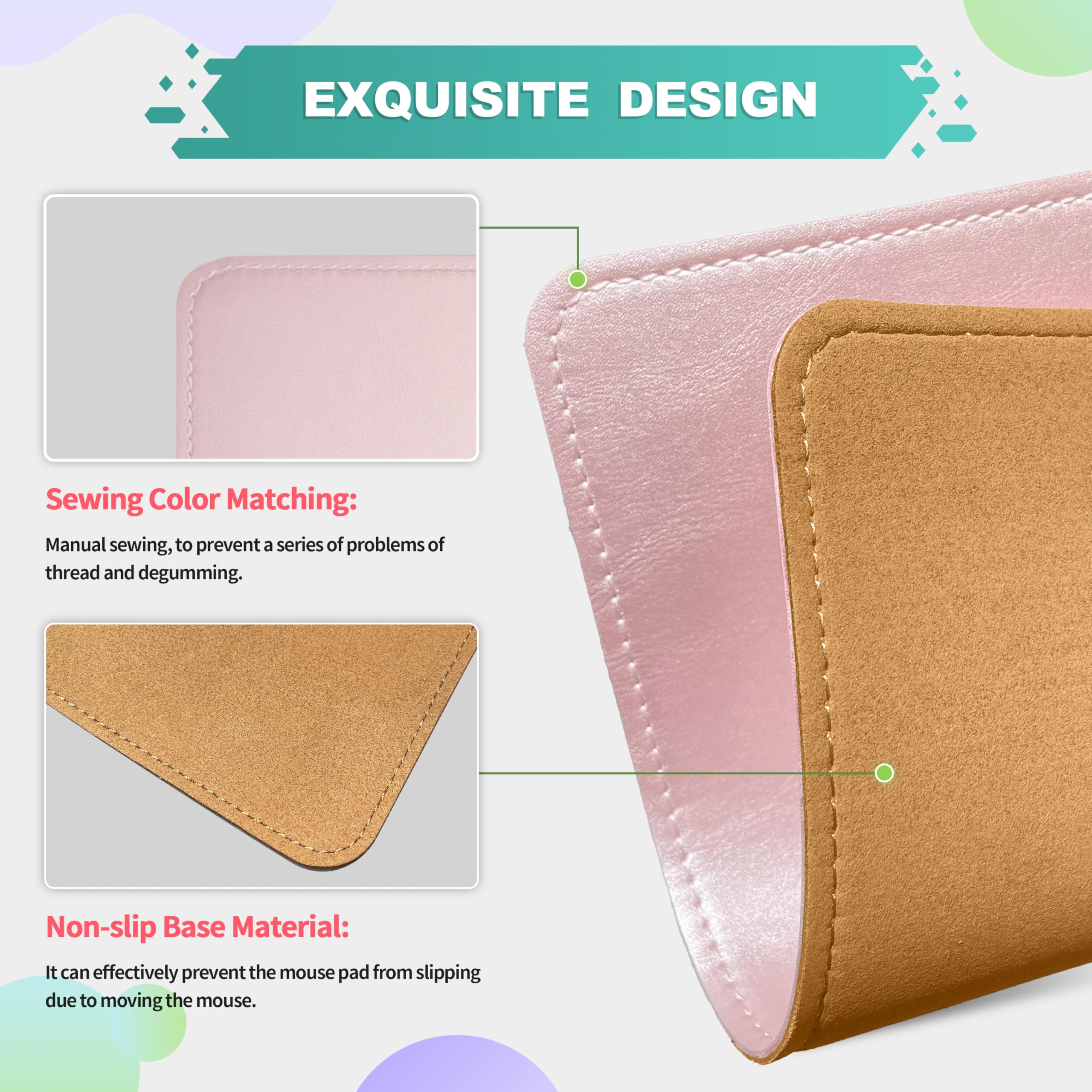Premium PU Leather Mouse Pad with Stitched Edge - Non-Slip Microfiber Base, Waterproof Desk Mat for Computer & Laptop (8x11 Inch, Rose Pink) - Perfect for Office, Gaming & Home Workspace