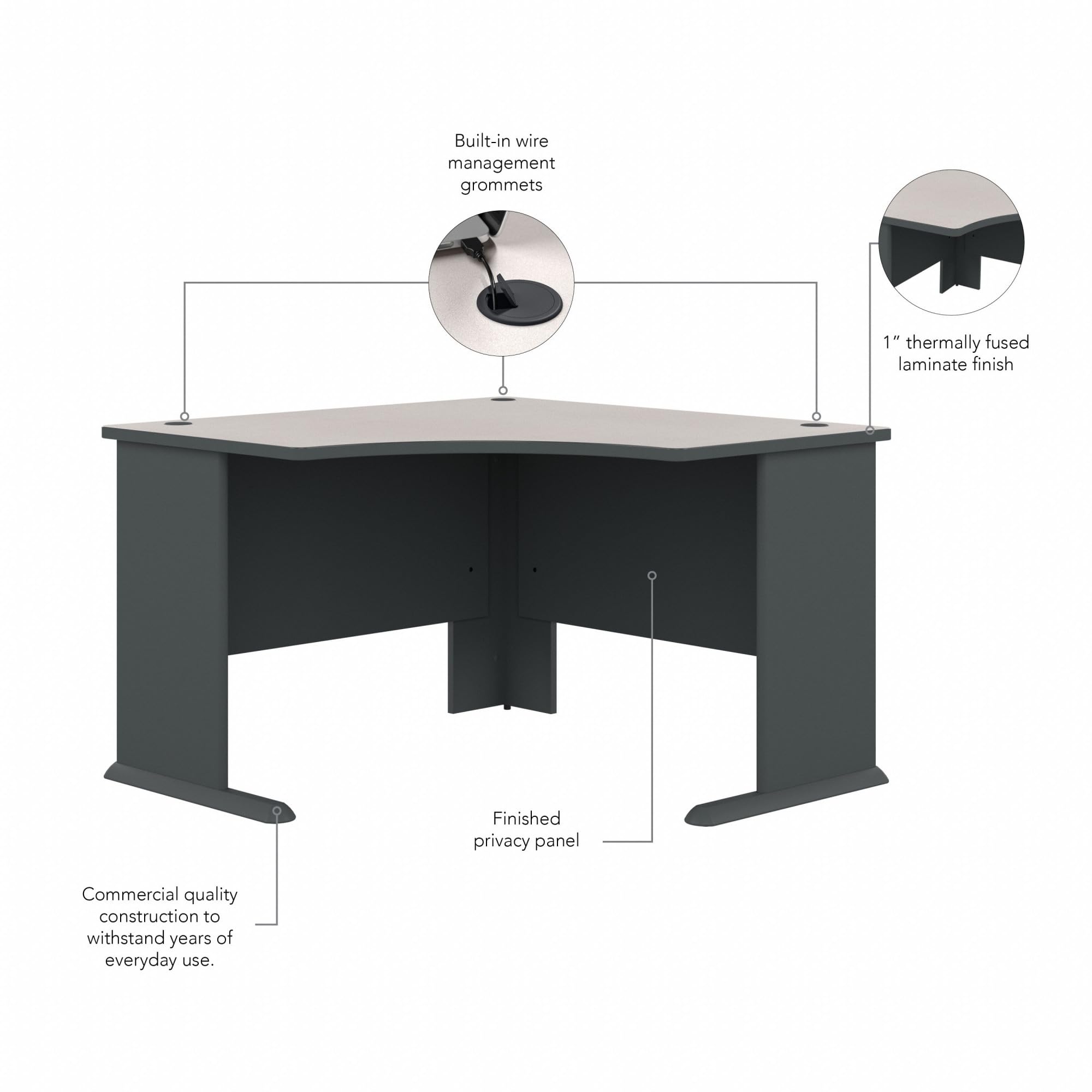 Bush Business Furniture Series A 48W White & Slate Corner Desk - Compact Computer Workstation for Home Office, Small Business & Professional Workspaces - Perfect for Remote Work, Study & Productivity