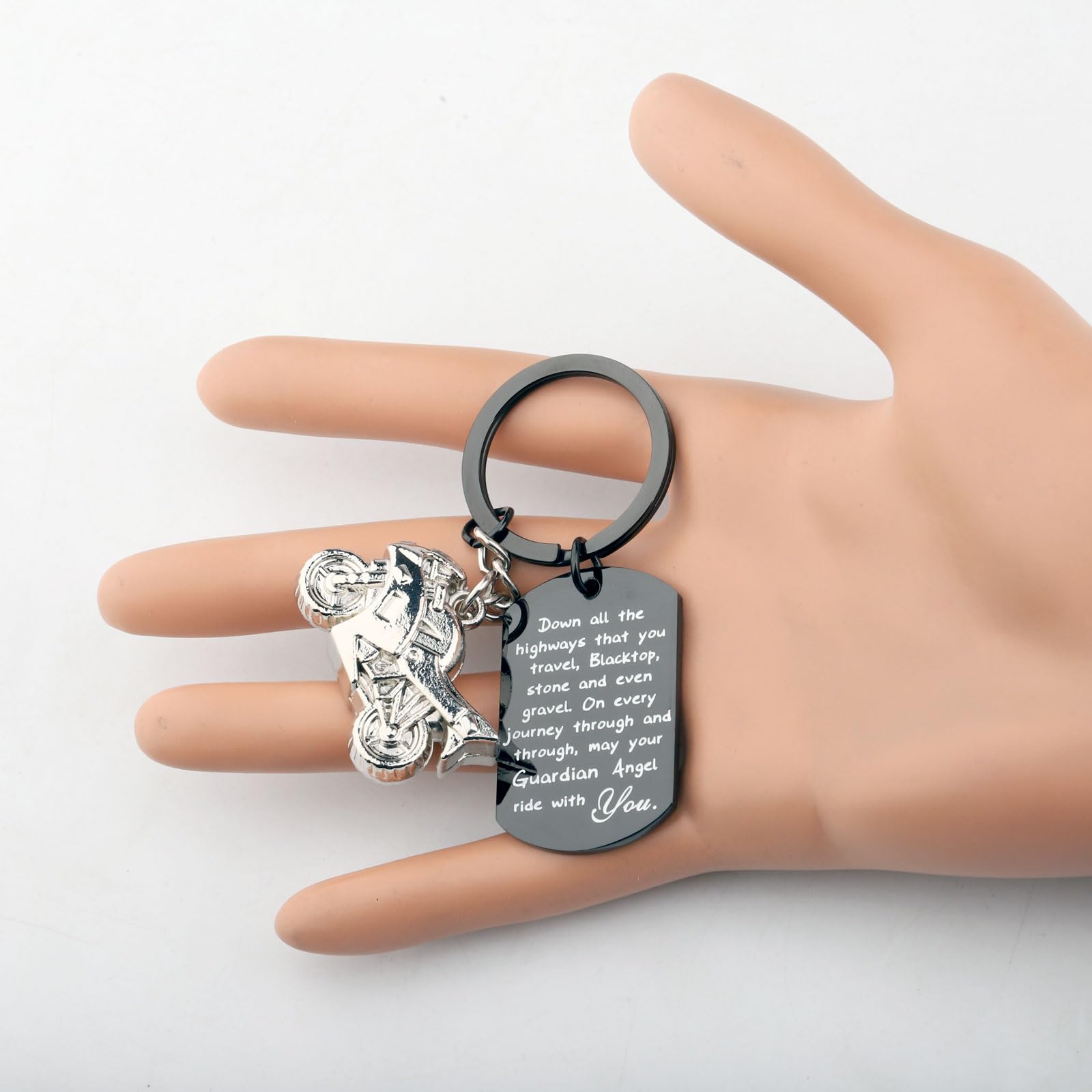 FUSTMW Motorcycle Keychain - Ride Safe Biker Gift with Guardian Angel Charm, Perfect for New Drivers & Motorcycle Enthusiasts | Ideal for Bike Keys, Helmets & Riding Gear Accessories