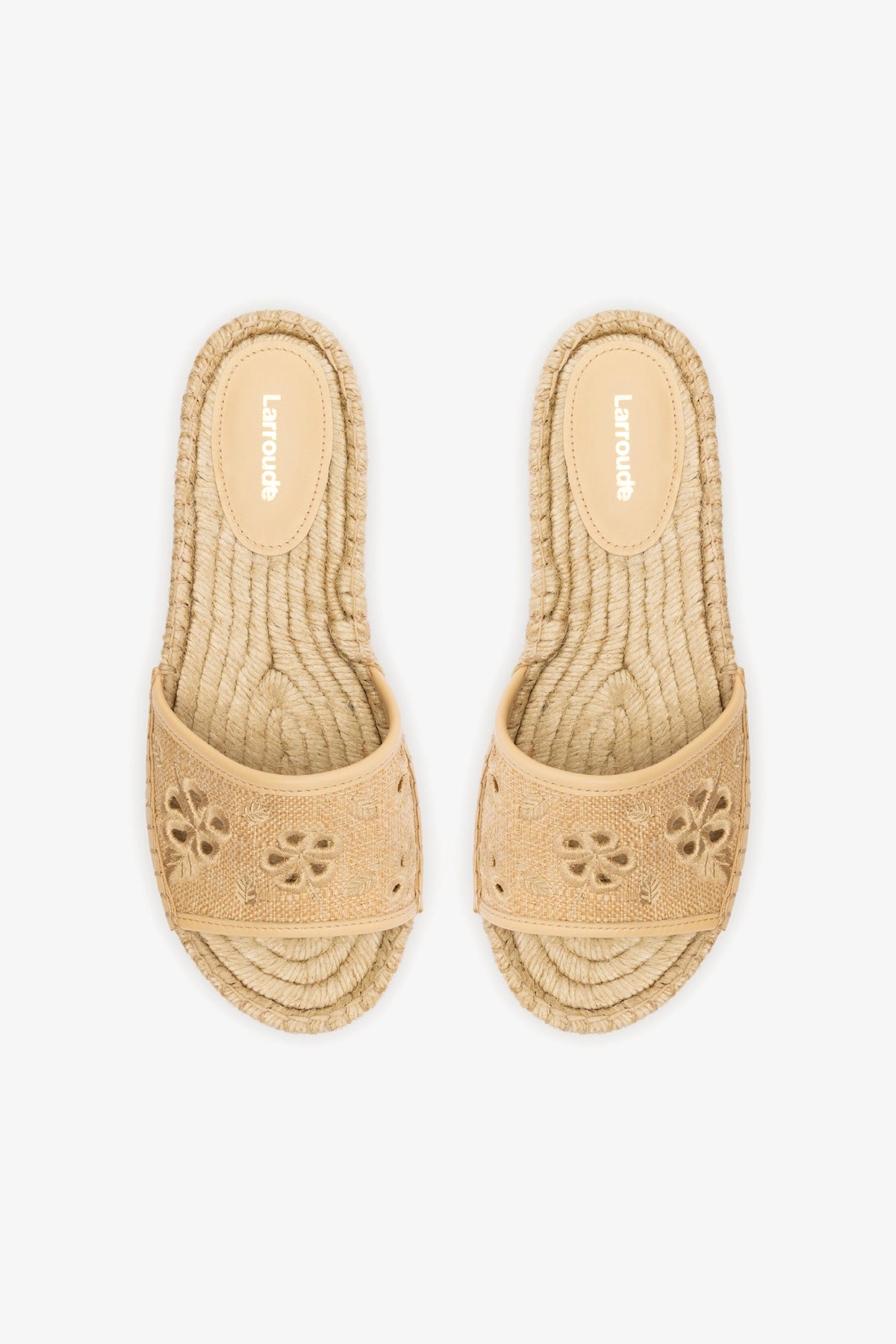 Letizia Women's Beige Espadrille Flatform Sandals with Raffia Sole & Hibiscus Embroidery - Perfect for Summer Beach Vacations, Weddings, and Casual Outings