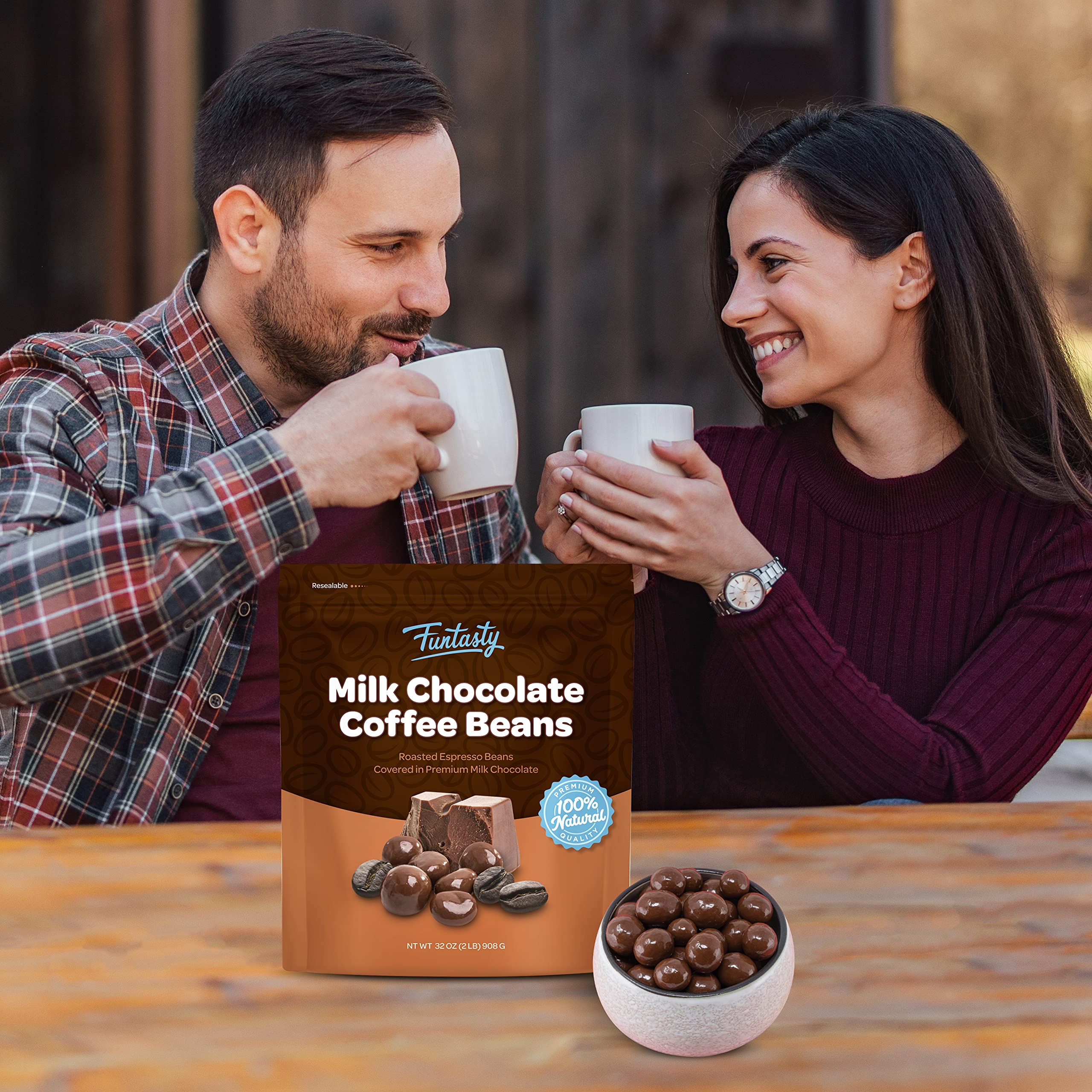 Premium Milk Chocolate Covered Espresso Coffee Beans - Gourmet Candy Snack (2 LB Bulk Pack) - Perfect for Office Treats, Gift Baskets & Coffee Lovers