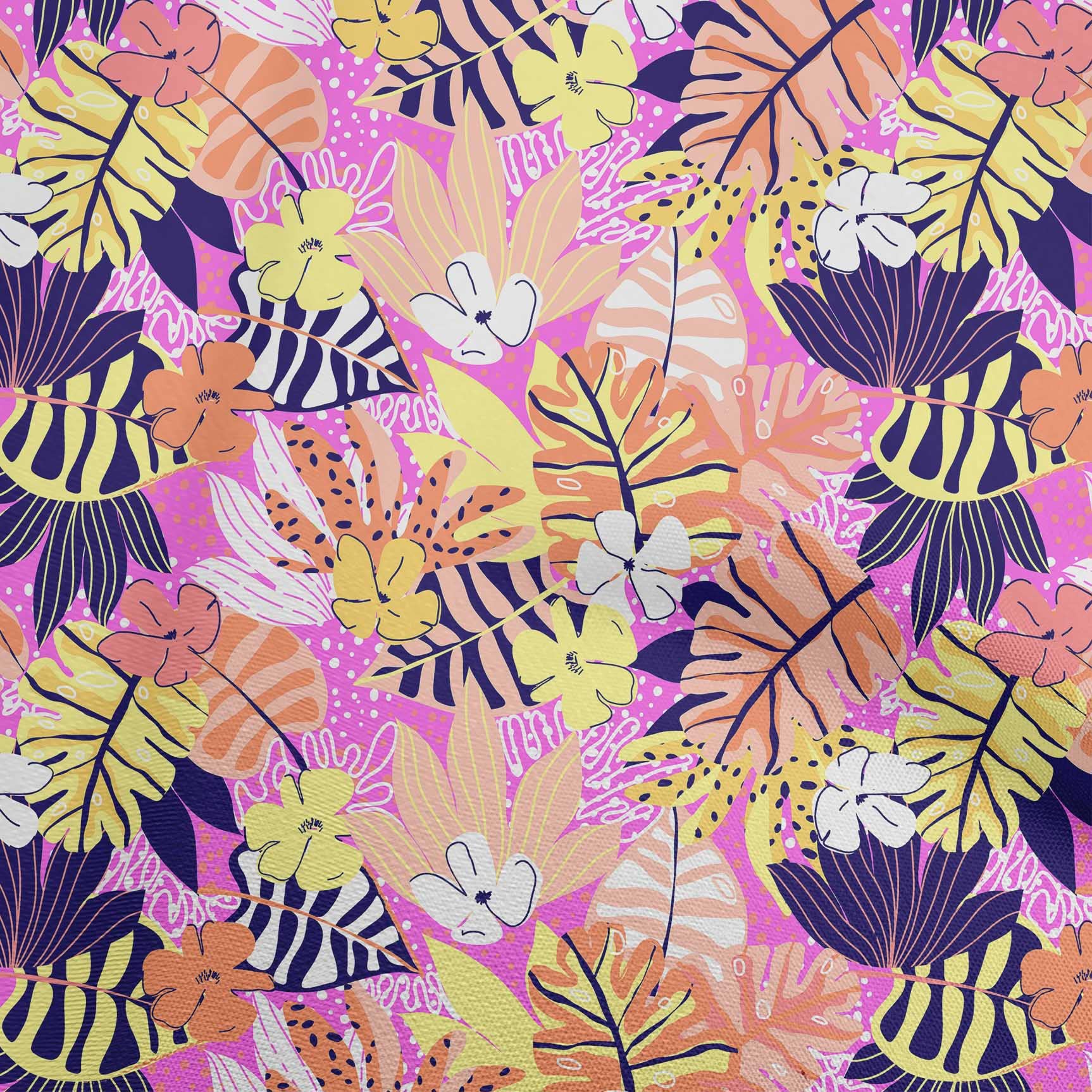 oneOone Cotton Flex Fuschia Pink Tropical Floral Print Fabric by The Yard - 40 Inch Wide Soft Dress Material for Summer Dresses, Skirts & DIY Sewing Projects