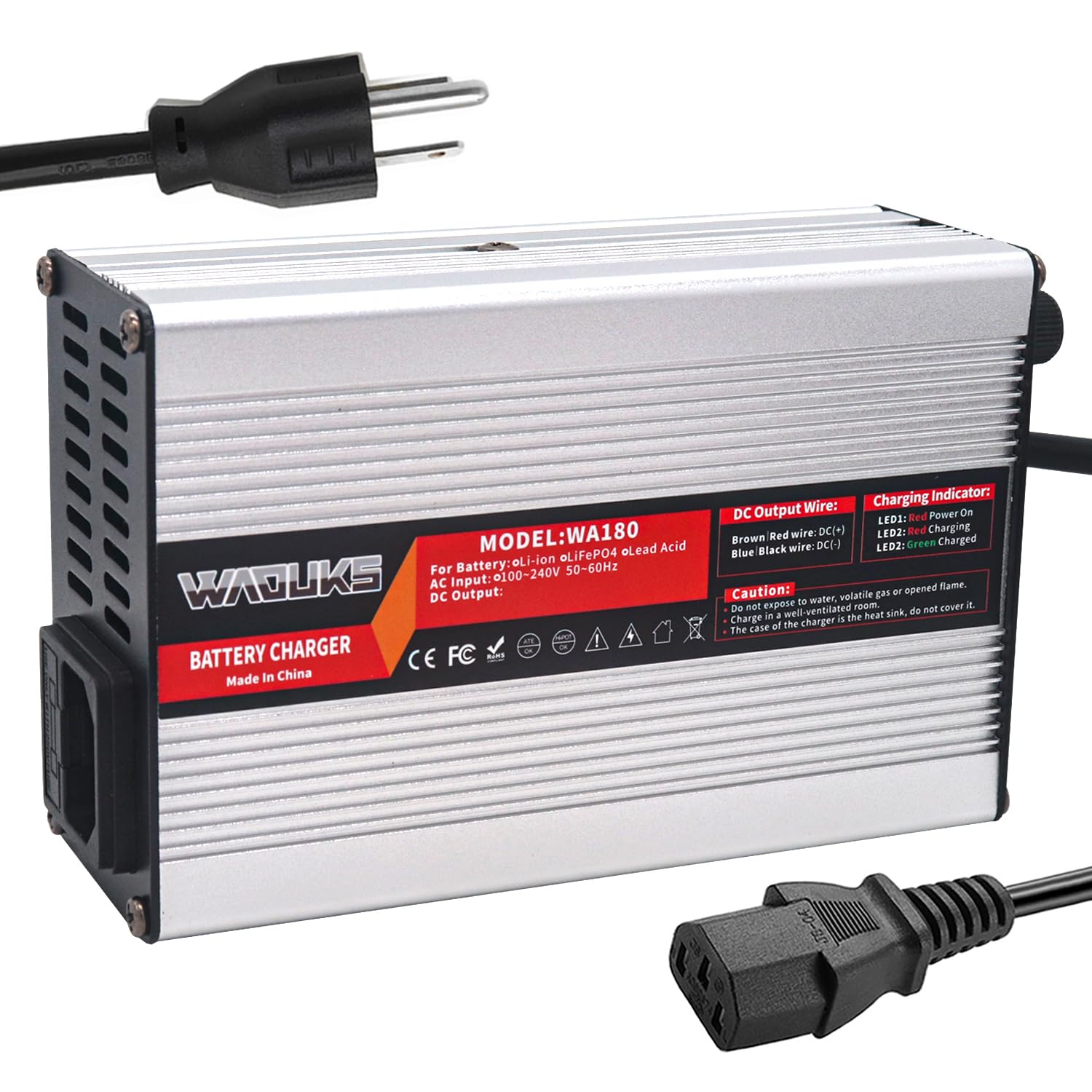 14.6V 10A LiFePO4 Battery Smart Charger with Cooling Fan - Fast Charging for 4S 12.8V/14.4V Lithium Iron Phosphate Batteries - Perfect for Solar Power Systems, Electric Vehicles, and Marine Applications