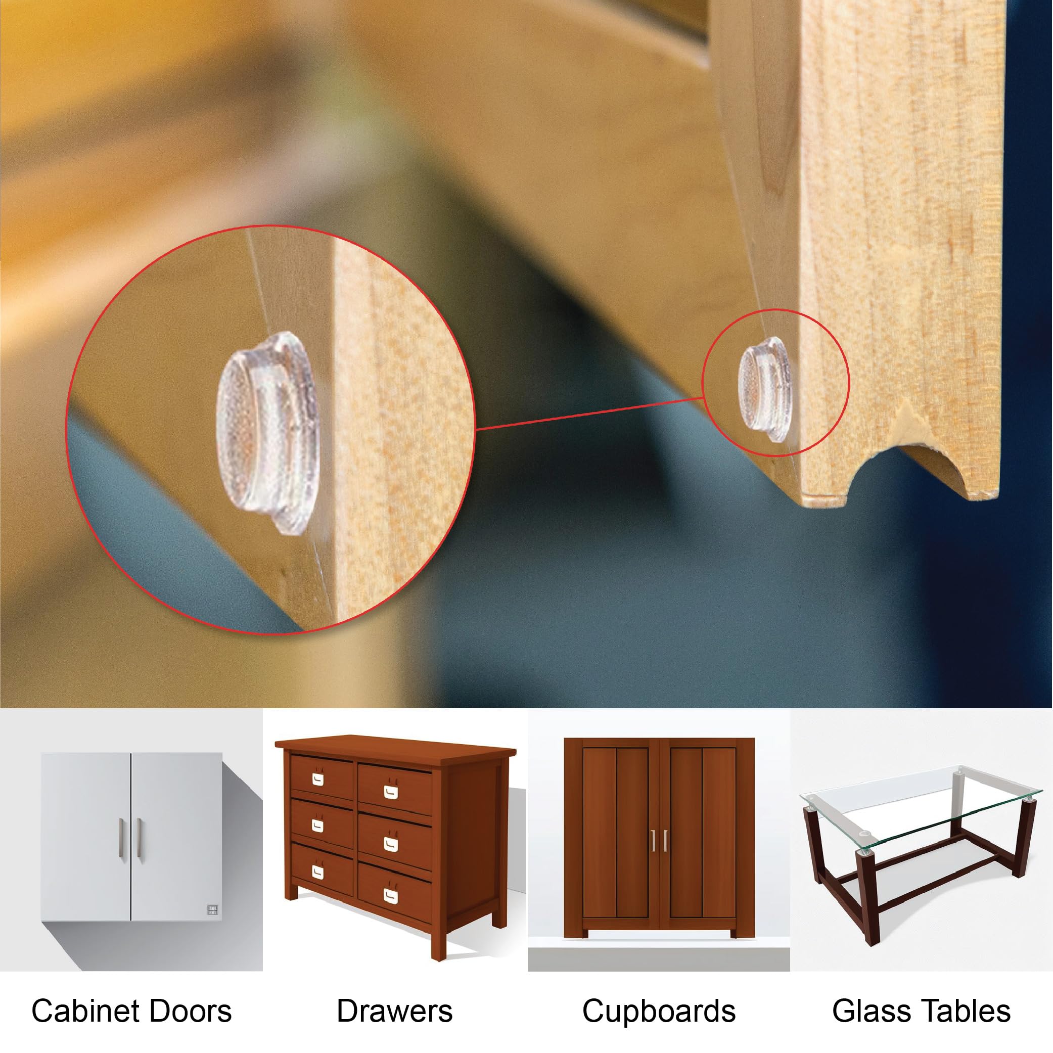 100-Pack Clear Adhesive Cabinet Door Bumpers - 1/2