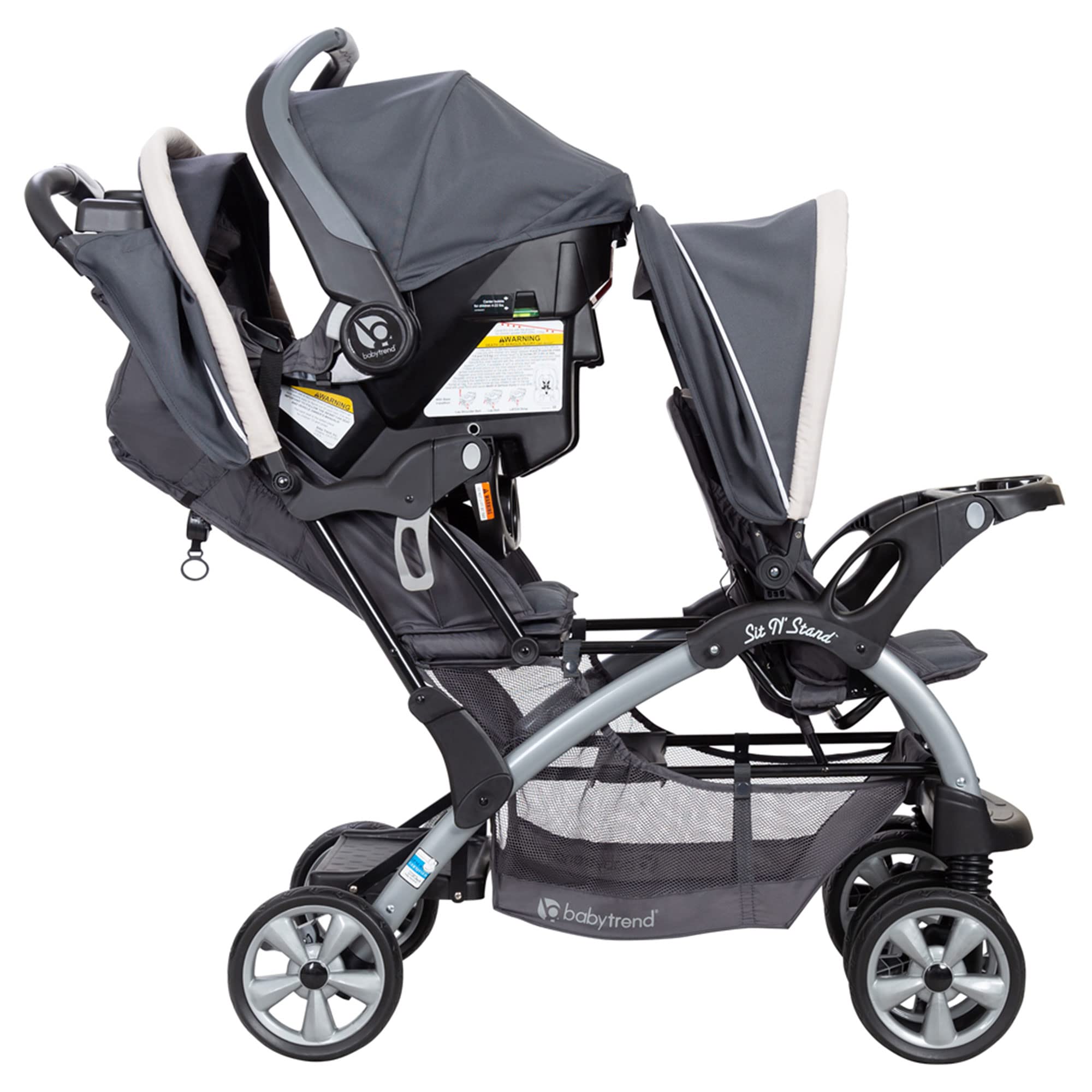 Baby Trend Sit N' Stand Convertible Double Stroller - Lightweight Foldable Travel Stroller for Toddler & Infant with 5-Point Safety Harness, Large Storage Basket | Perfect for Shopping, Travel & Daily Walks (Magnolia)