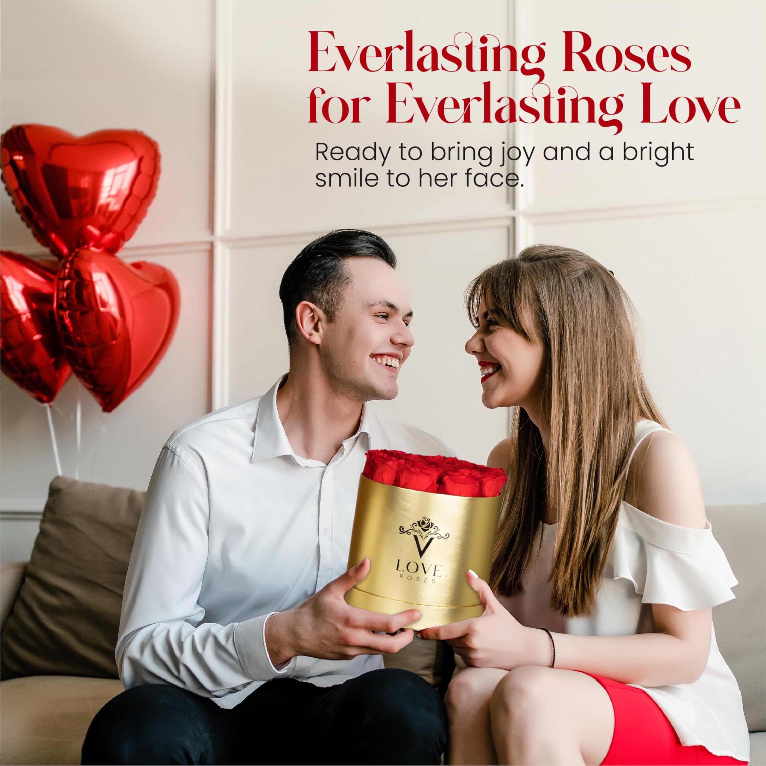 VLove® Forever Roses in a Box - Real Preserved Roses That Last 1 Year | Natural Eternal Rose Gift for Her (Red) | Perfect for Anniversaries, Valentine's Day & Romantic Surprises