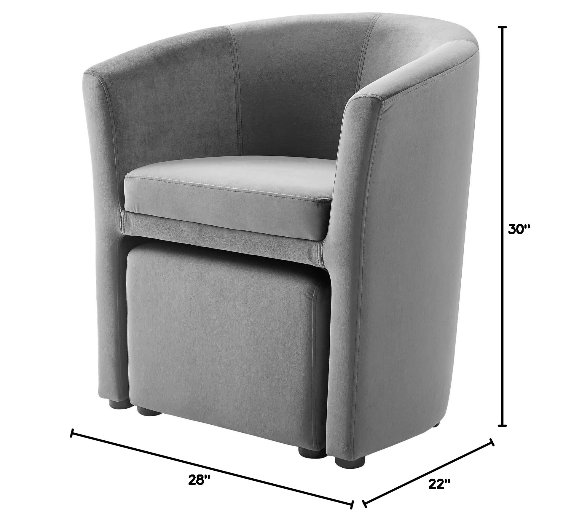 Modern Velvet Accent Chair with Ottoman - Gray Living Room Lounge Lobby Armchair for Home Decor | Perfect for Reading Nook, Bedroom Sitting Area & Office Waiting Room