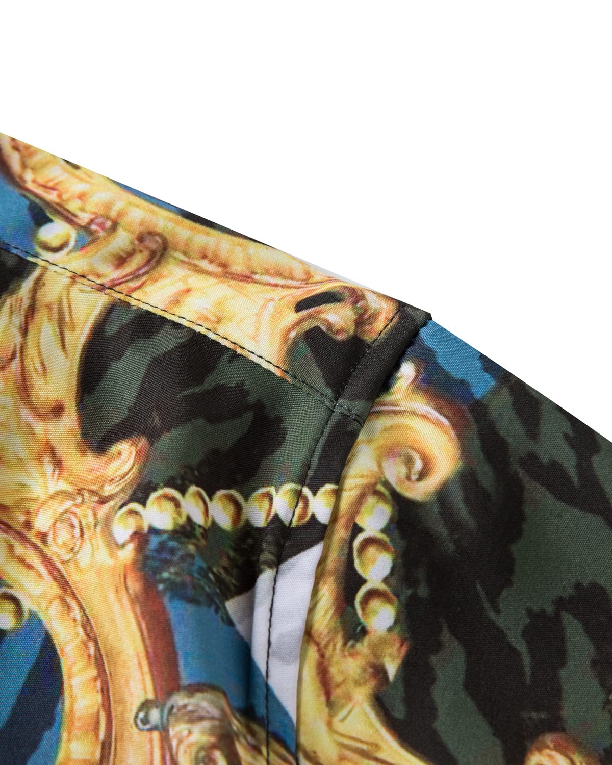 Luxury Men's Black & Gold Baroque Print Short Sleeve Dress Shirt - Chain Design Button Down Casual Shirt for Business, Party & Special Occasions