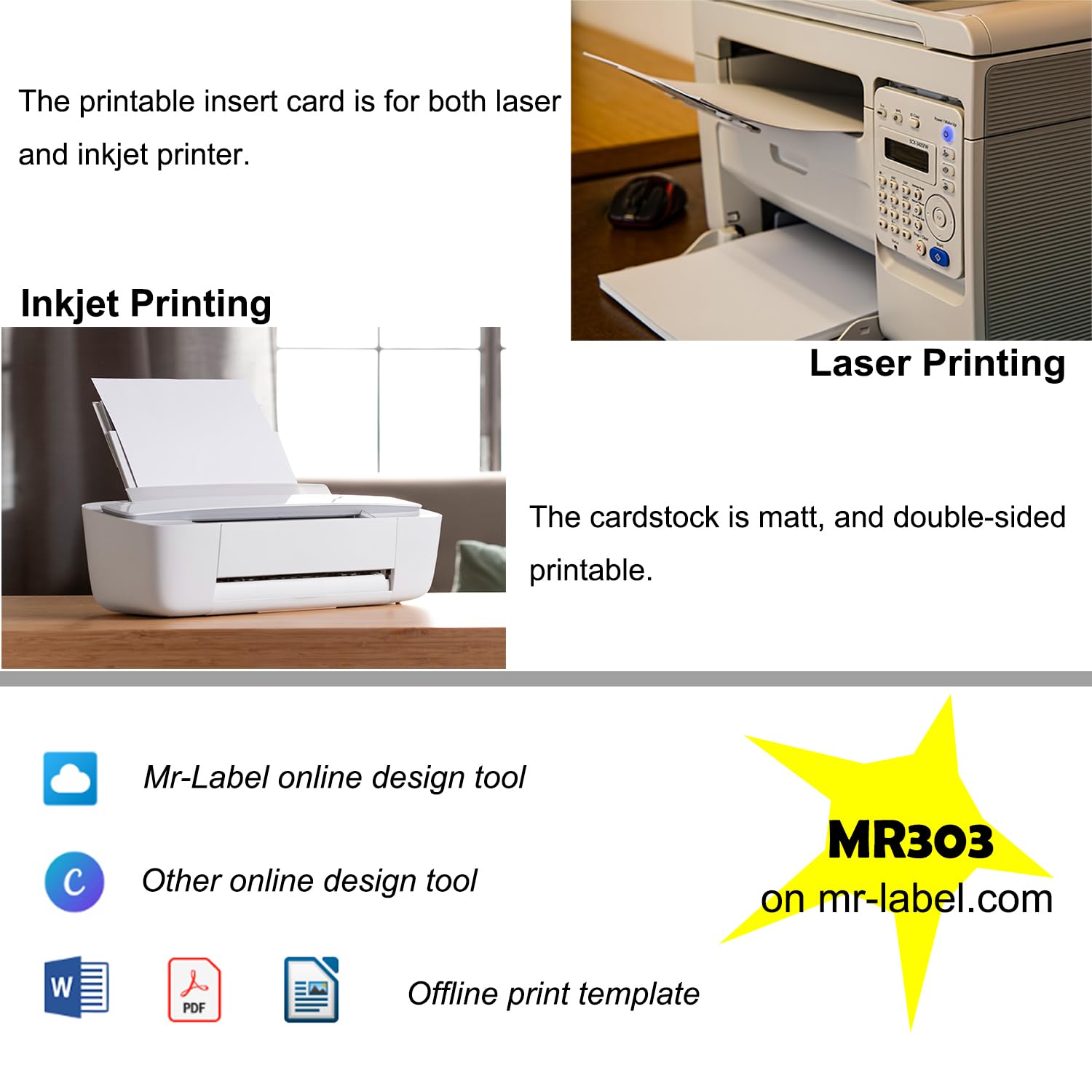 Mr-Label 150 Name Badge Inserts - 230GSM Heavyweight Printable Badge Refills, 3 x 4 Inch Two-Sided Card Stock with Micro-Perforation, White - Compatible with Inkjet/Laser Printers - Perfect for Conferences, Events, and Office Identification