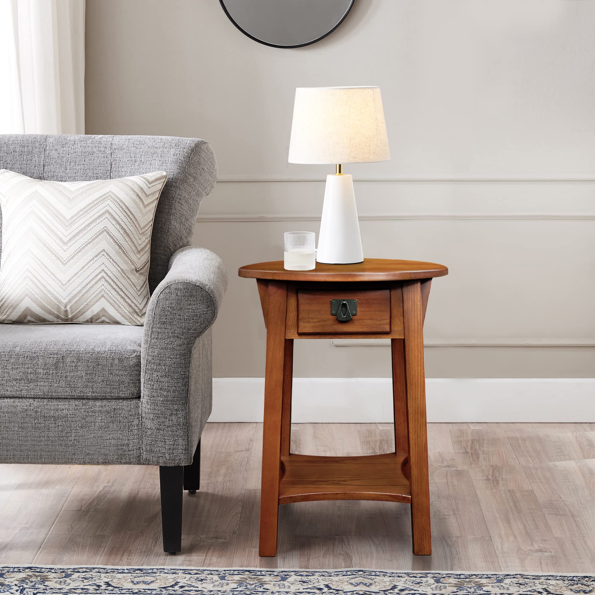 Leick Home 9056-RS Solid Wood Round End Table with Drawer - Rustic Mission Style Side Table for Living Room, Bedroom & Office - Perfect for Holding Lamps, Books & Decor