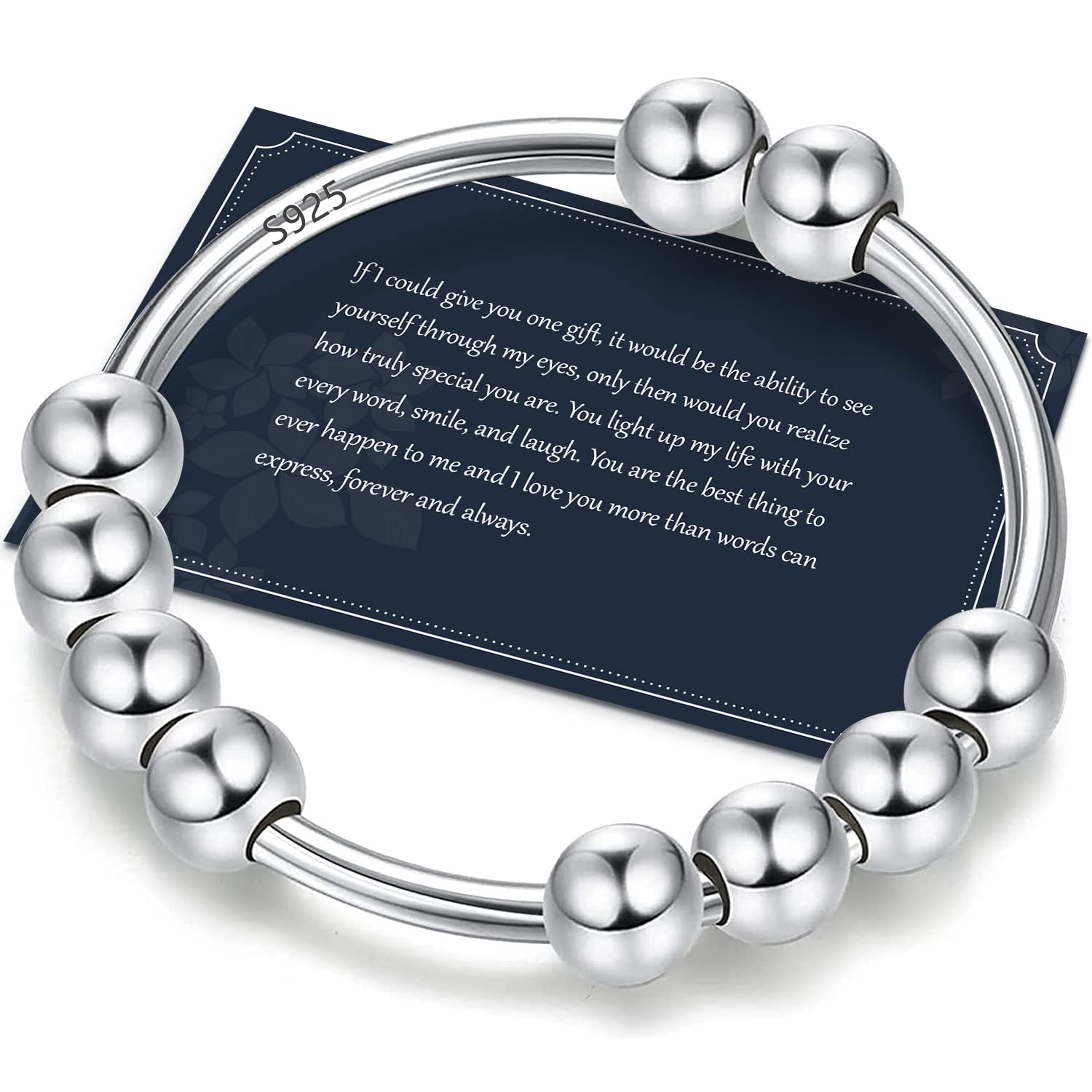 J.Fée 925 Sterling Silver Fidget Spinner Ring for Anxiety Relief with Beads - Stress Relief Thumb Ring for Women & Men - Perfect Gift for ADHD, Autism & Office Stress - Elegant Jewelry for Everyday Wear