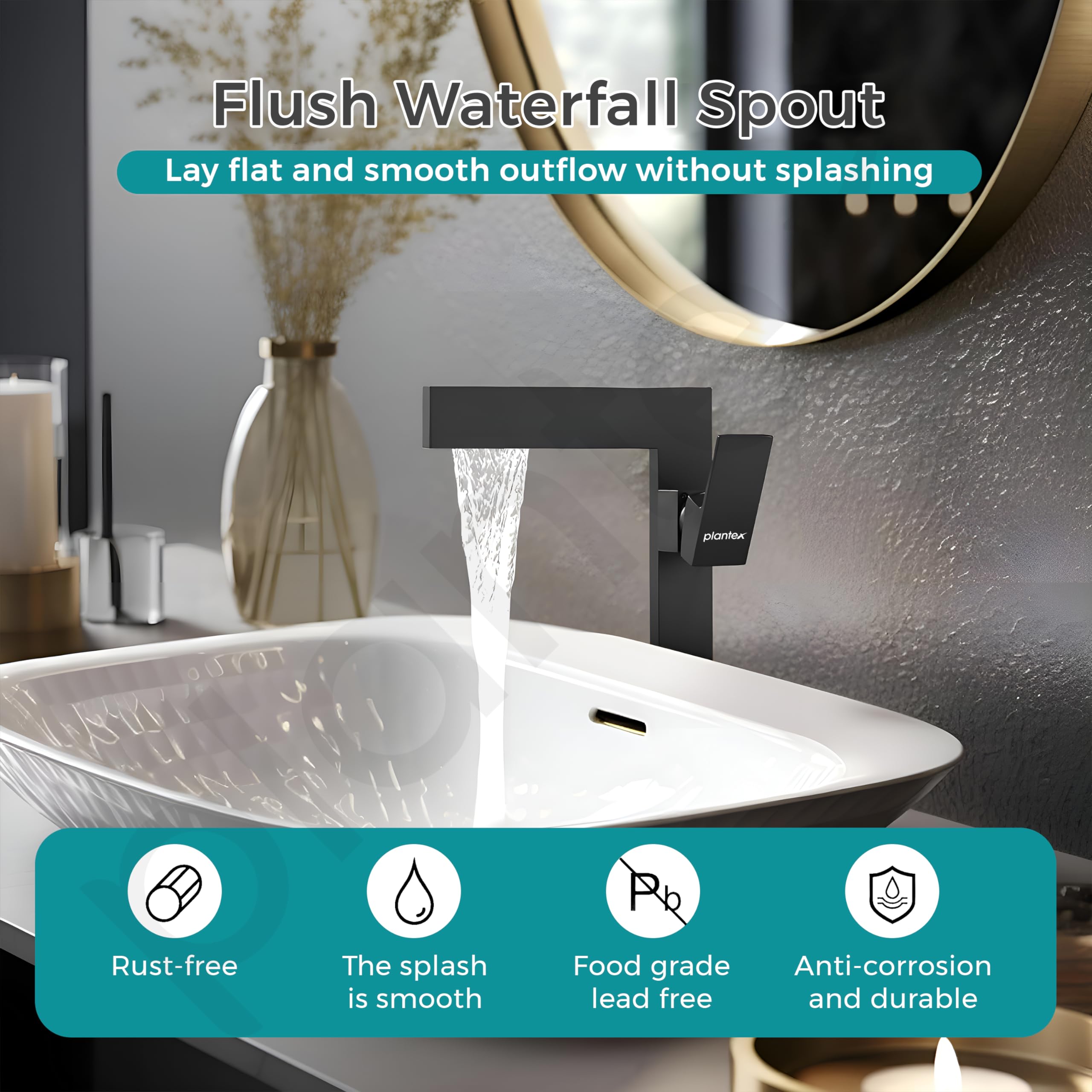 Plantex Pure Brass Single Lever Basin Mixer Tap - Hot & Cold Water Pillar Tap for Wash Basin - Matte Black Finish (7877-Black) - Perfect for Bathroom Sink & Vanity Installation