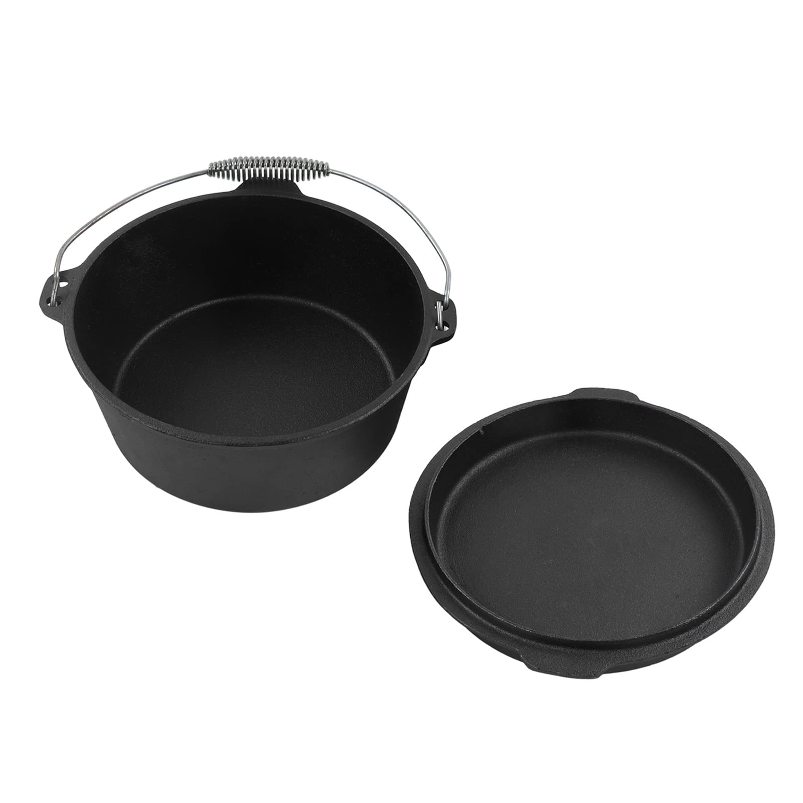 Premium 25CM Dutch Oven Cast Iron with Lid - Even Heat Distribution, Built-in Thermometer Notch & Easy Carry Handle - Perfect for Camping, Outdoor Cooking, Backpacking & Dutch Oven Recipes
