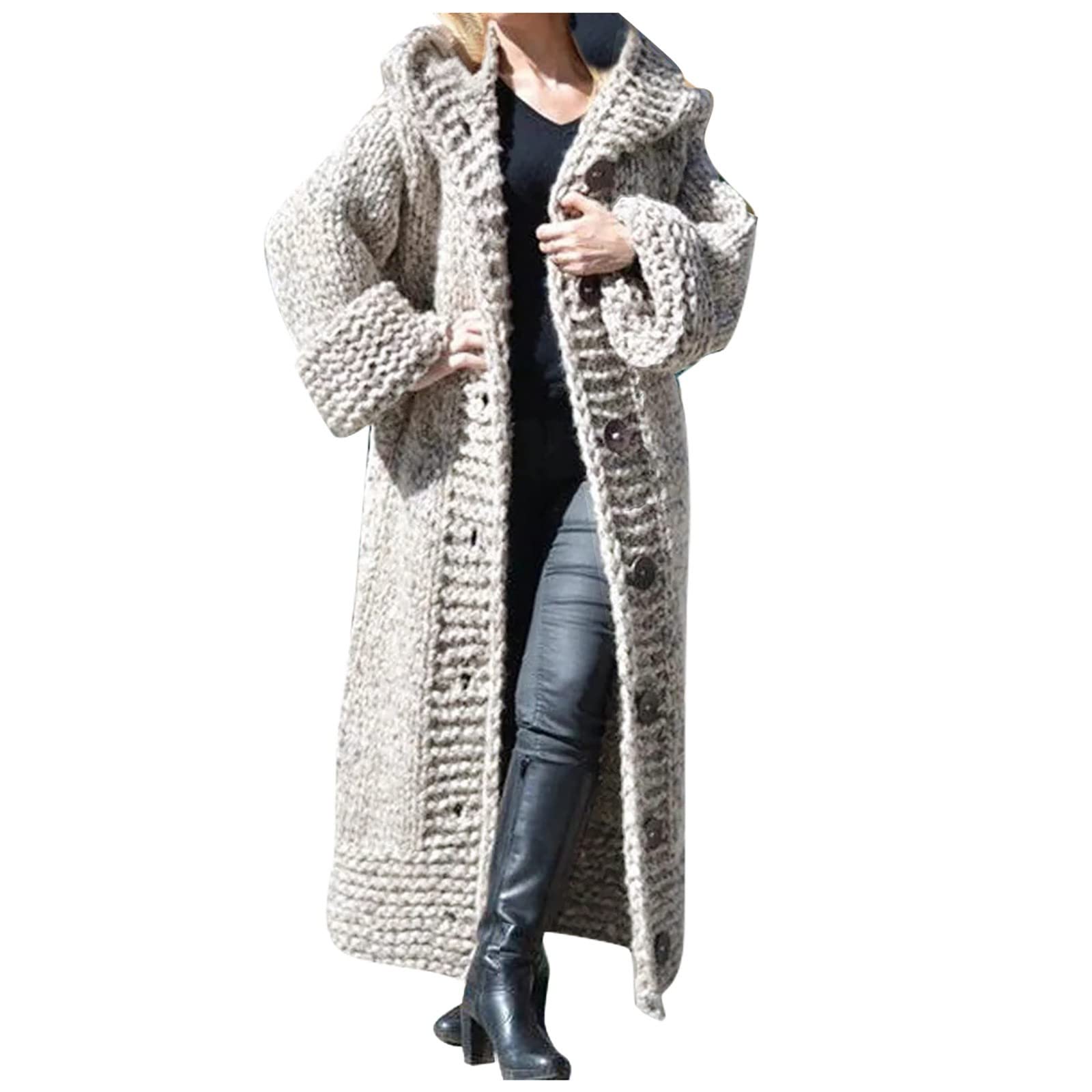Women's Open Front Knit Cardigan - Long Solid Coat with Button Detail, Plus Size Casual Sweater for Fall & Winter | Perfect for Office, Layering, or Lounging