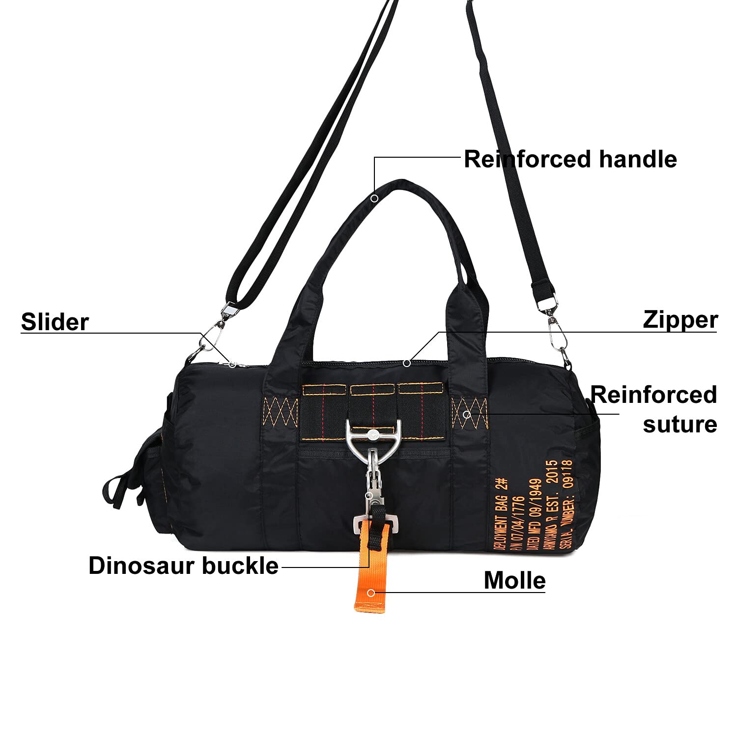 Greencity Small Gym Bag - Waterproof Lightweight Travel Duffel Bag for Women & Men - Sports Tote, Tactical Parachute Weekender Workout Bag - Perfect for Gym, Travel & Outdoor Activities (Black)