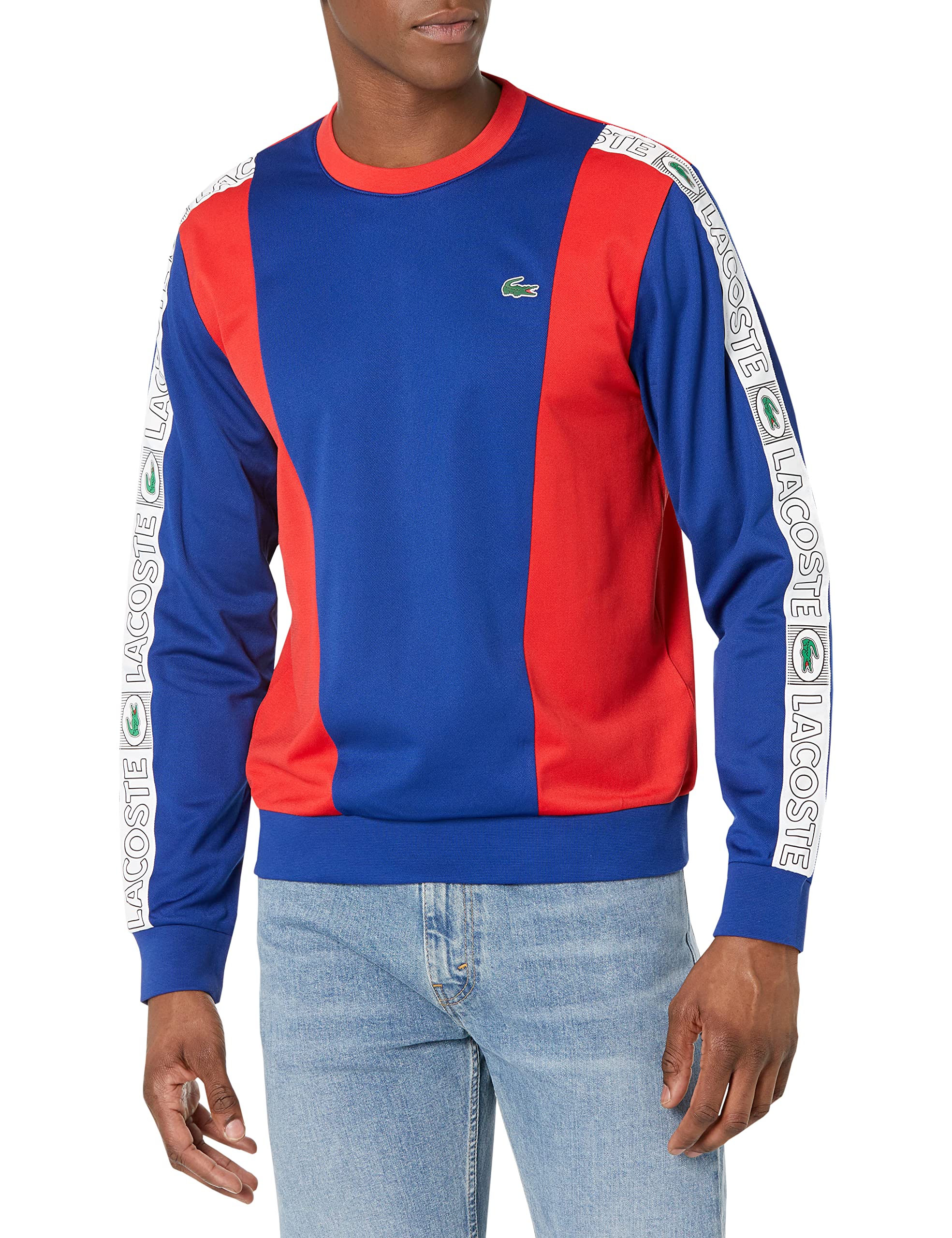 Lacoste Men's Long Sleeve Colorblock Print Crewneck Sweatshirt | Casual Pullover Sweater for Men | Perfect for Fall, Winter & Layering Outfits