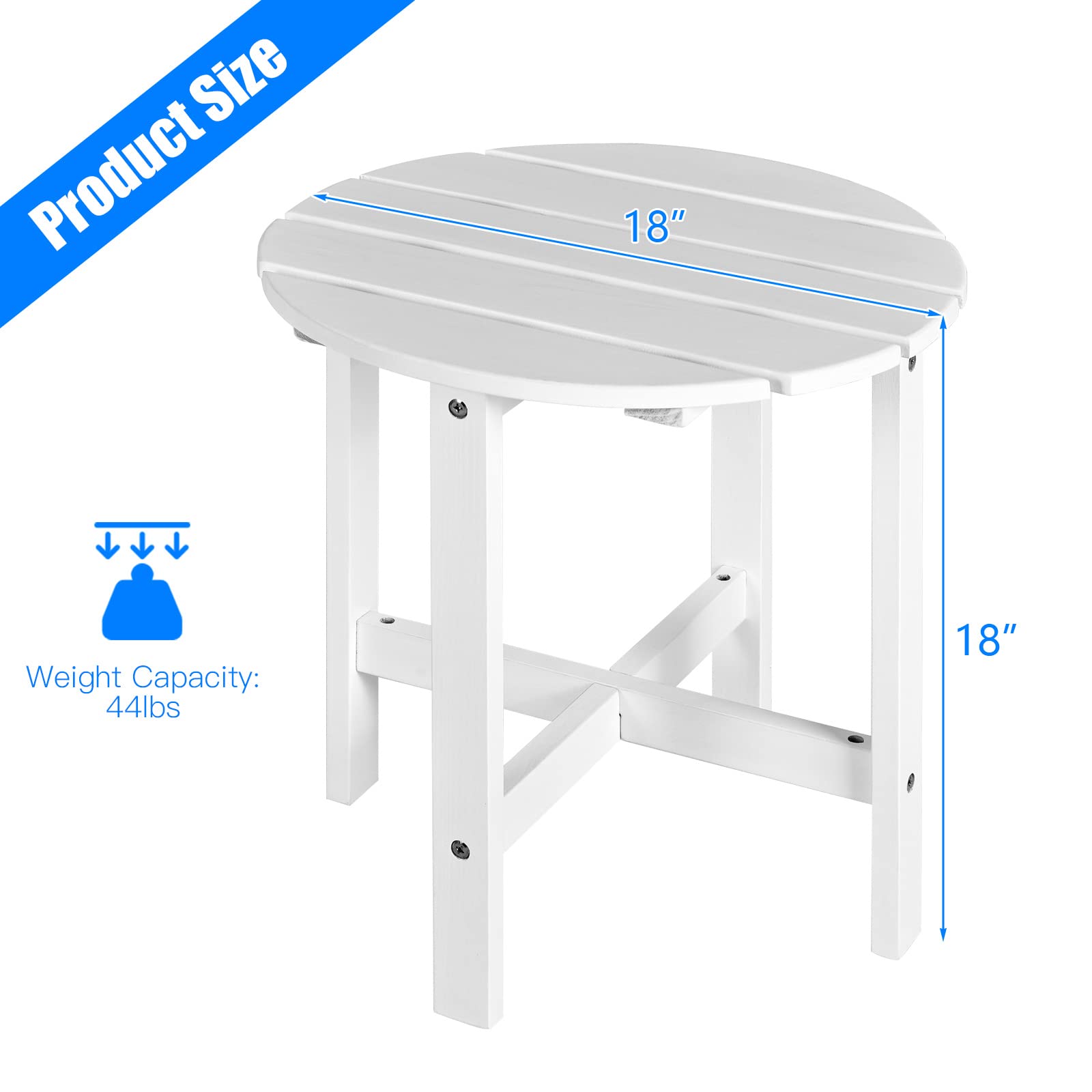 Giantex 18'' Round Outdoor Side Table - White Wooden Bistro Coffee Table with Stable Cruciform Base | Perfect for Garden, Patio, Balcony, Backyard & Living Room | Durable Small End Table for Coffee, Drinks & Outdoor Relaxation