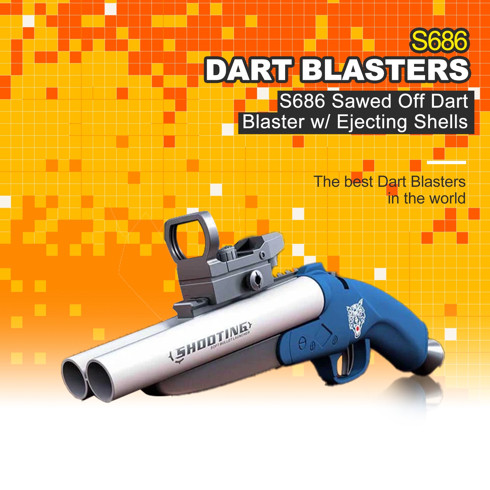 S686 Sawed Off Dart Blaster with Ejecting Shells - Foam Dart Shotgun Toy for Nerf Battles, Outdoor Games & Cosplay (12 Darts Included)