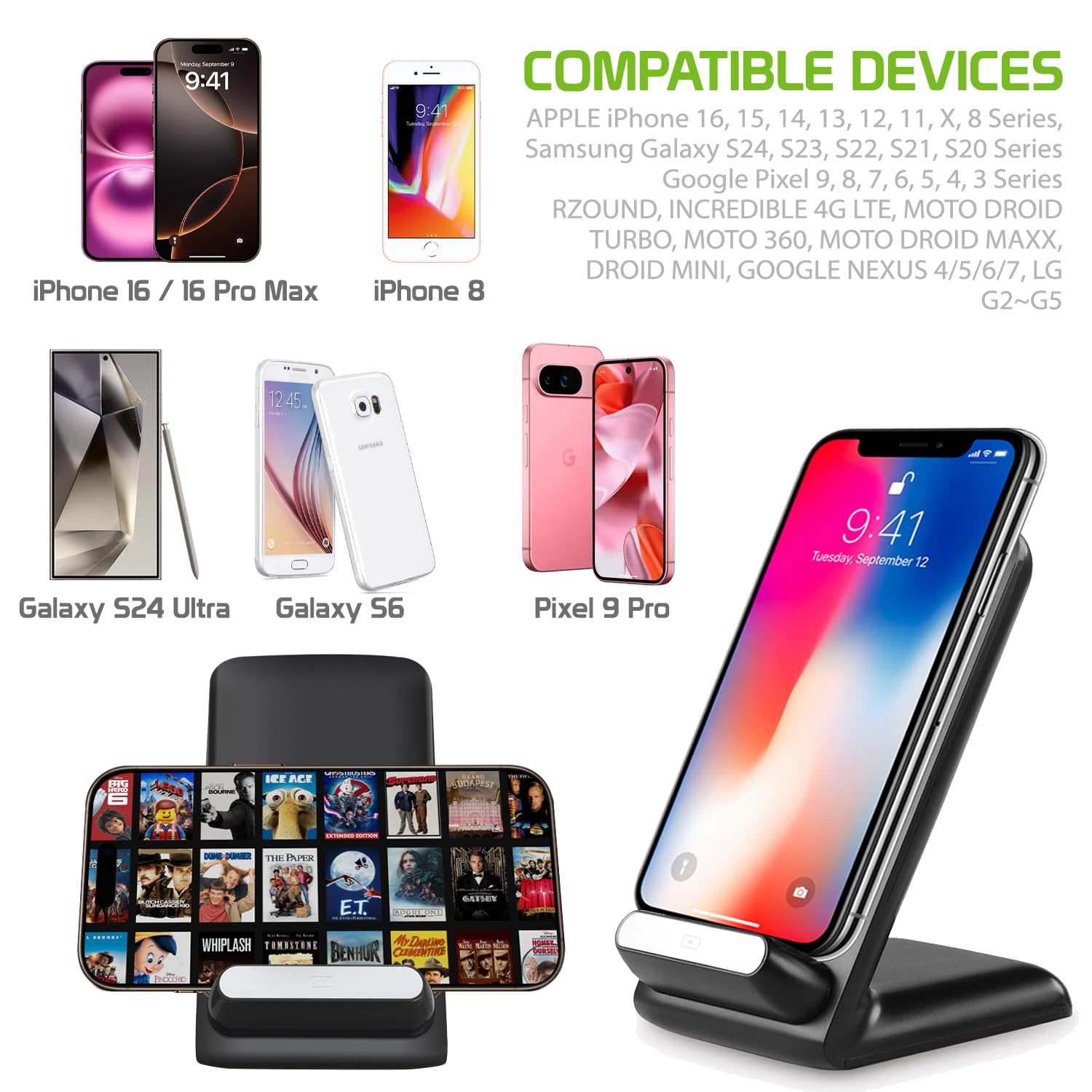 Cellet Ultra Slim Wireless Charger & Phone Stand - Fast Charging Qi-Certified Universal Charging Pad for iPhone, Samsung, Galaxy - Perfect for Home, Office & Travel