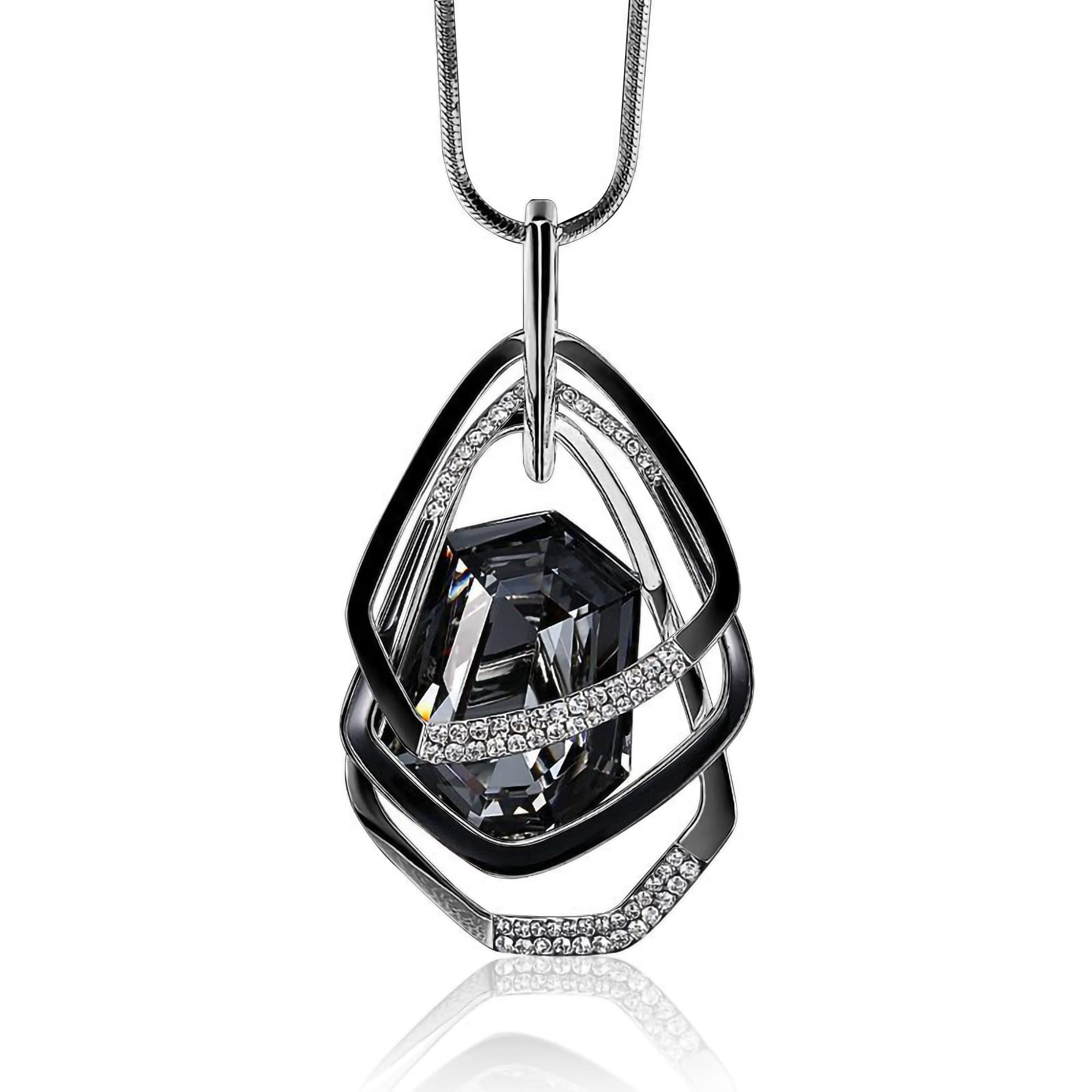 Women's Fashion Rhinestone Long Pendant Silver Necklace - Elegant Crystal Chain Tassel Lariat Statement Jewelry for Sweater Outfits & Evening Wear | Trendy Baublebar Style Gift for Her