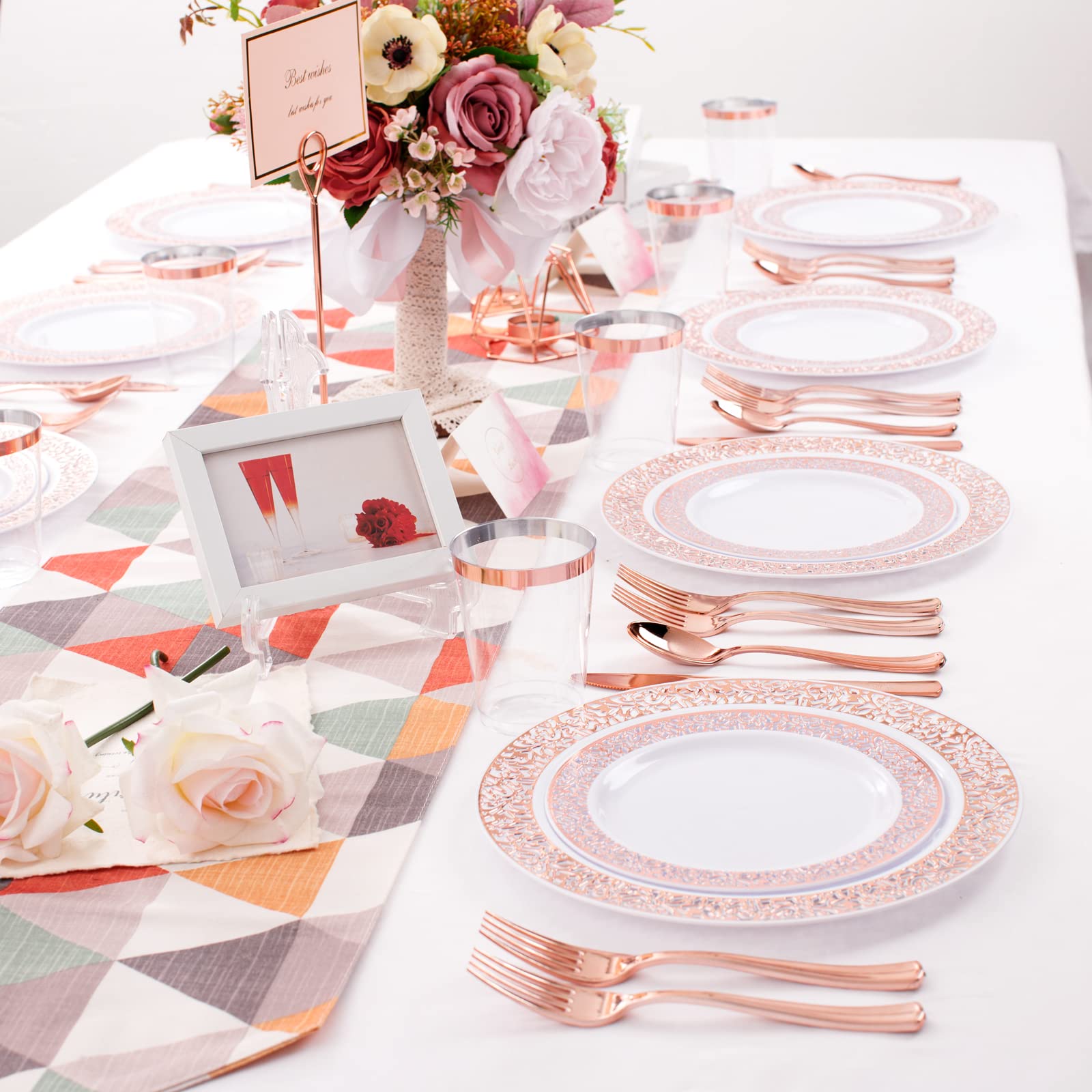 WELLIFE 175-Piece Rose Gold Plastic Dinnerware Set - 25 Dinner Plates (10.25