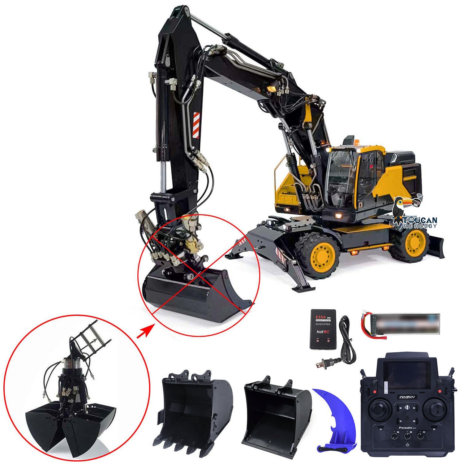 1:14 Scale RC Hydraulic Excavator - Metal 3-Arm Remote Control Construction Toy with Tiltable Clamshell Bucket & Wheeled Base | Realistic Simulation Model for Kids & Adults | Perfect for Construction Play, STEM Learning & Collectors