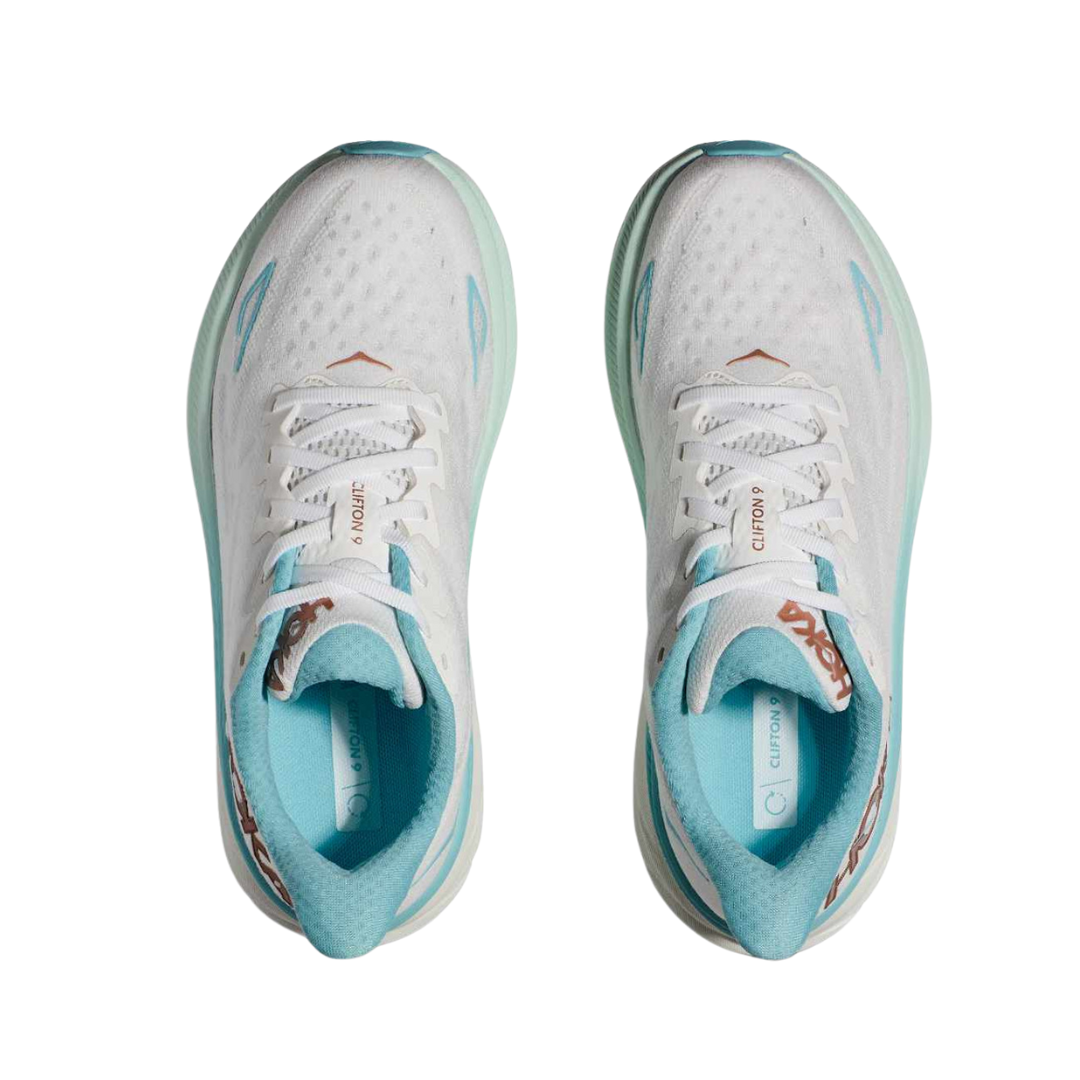 HOKA Women's Clifton 9 Running Shoes - Frost/Rose Gold (B Width) - Lightweight Cushioned Sneakers for Road Running, Jogging & Daily Wear