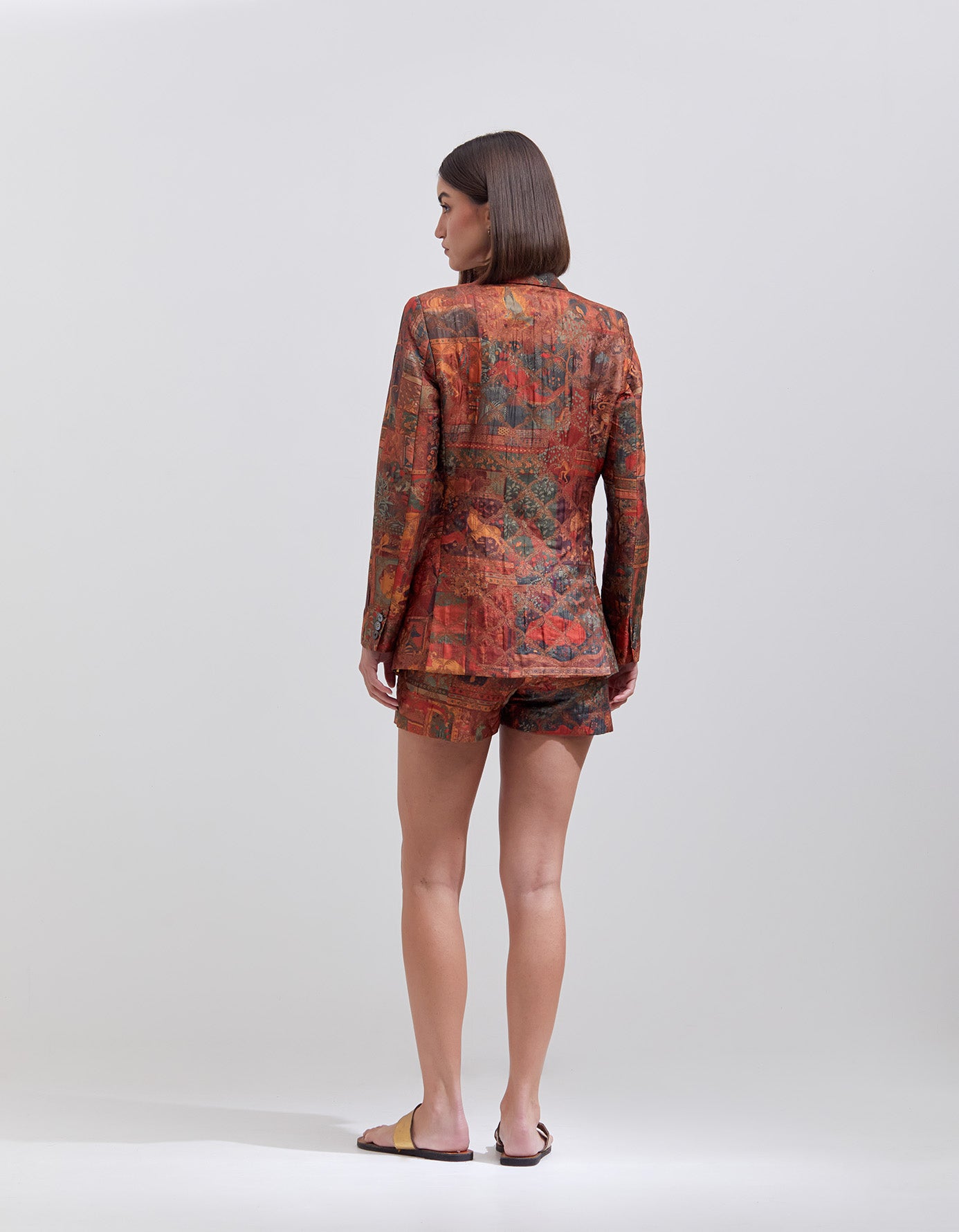 Elegant Rana Blazer in Silk Brocade - Terracotta Color for Women | Perfect for Office Wear, Cocktail Parties & Formal Events