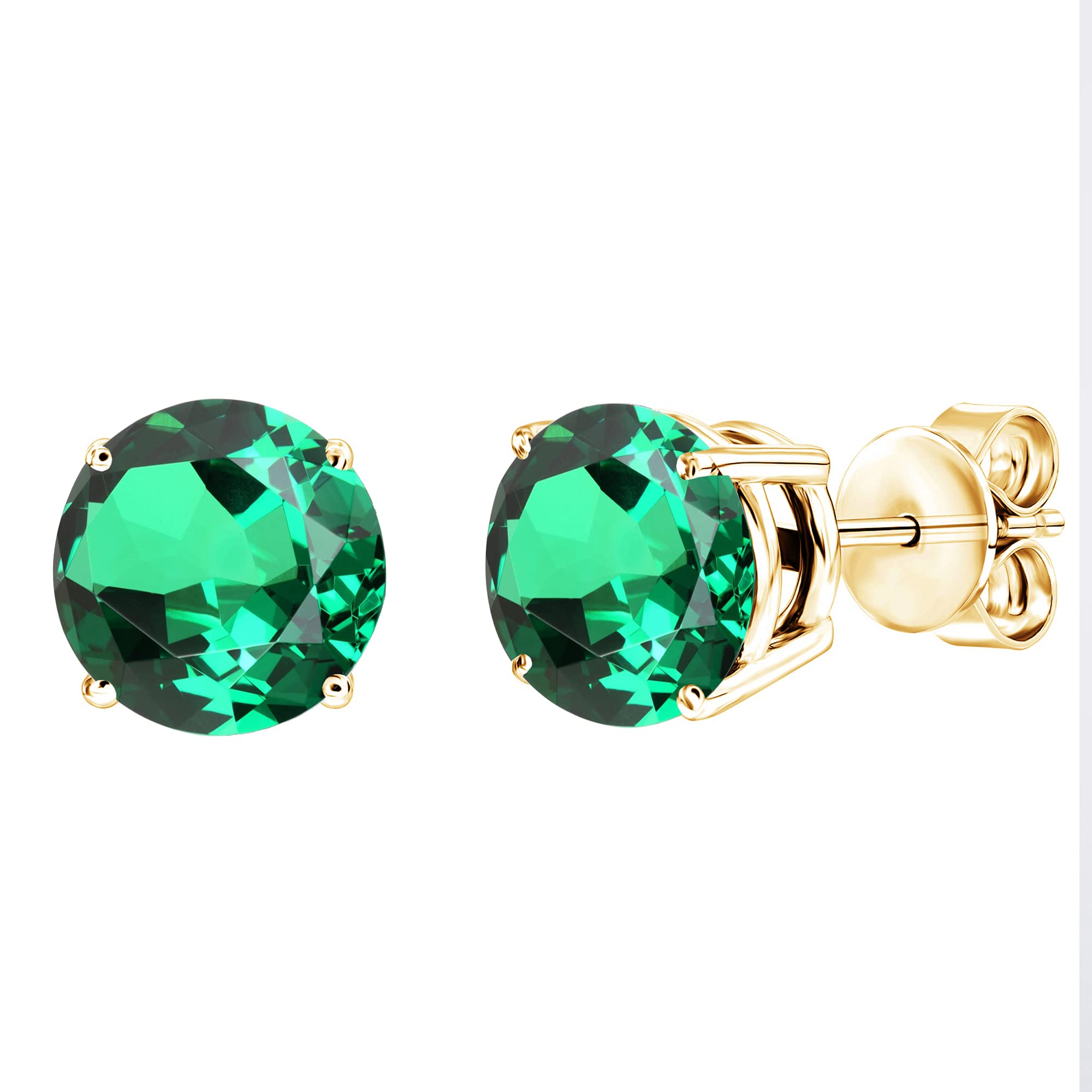 Emerald Stud Earrings in 14K Gold Over Sterling Silver - Elegant Jewelry for Women, Perfect for Weddings, Parties & Everyday Wear
