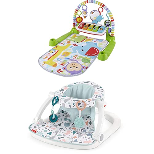 Fisher-Price Deluxe Kick 'n Play Piano Gym & Sit-Me-Up Floor Seat Set - Green & Pacific Pebble, Gender Neutral Baby Activity Gym with Music & Infant Support Chair | Perfect for Tummy Time, Sensory Play & Early Development (Frustration Free Packaging)
