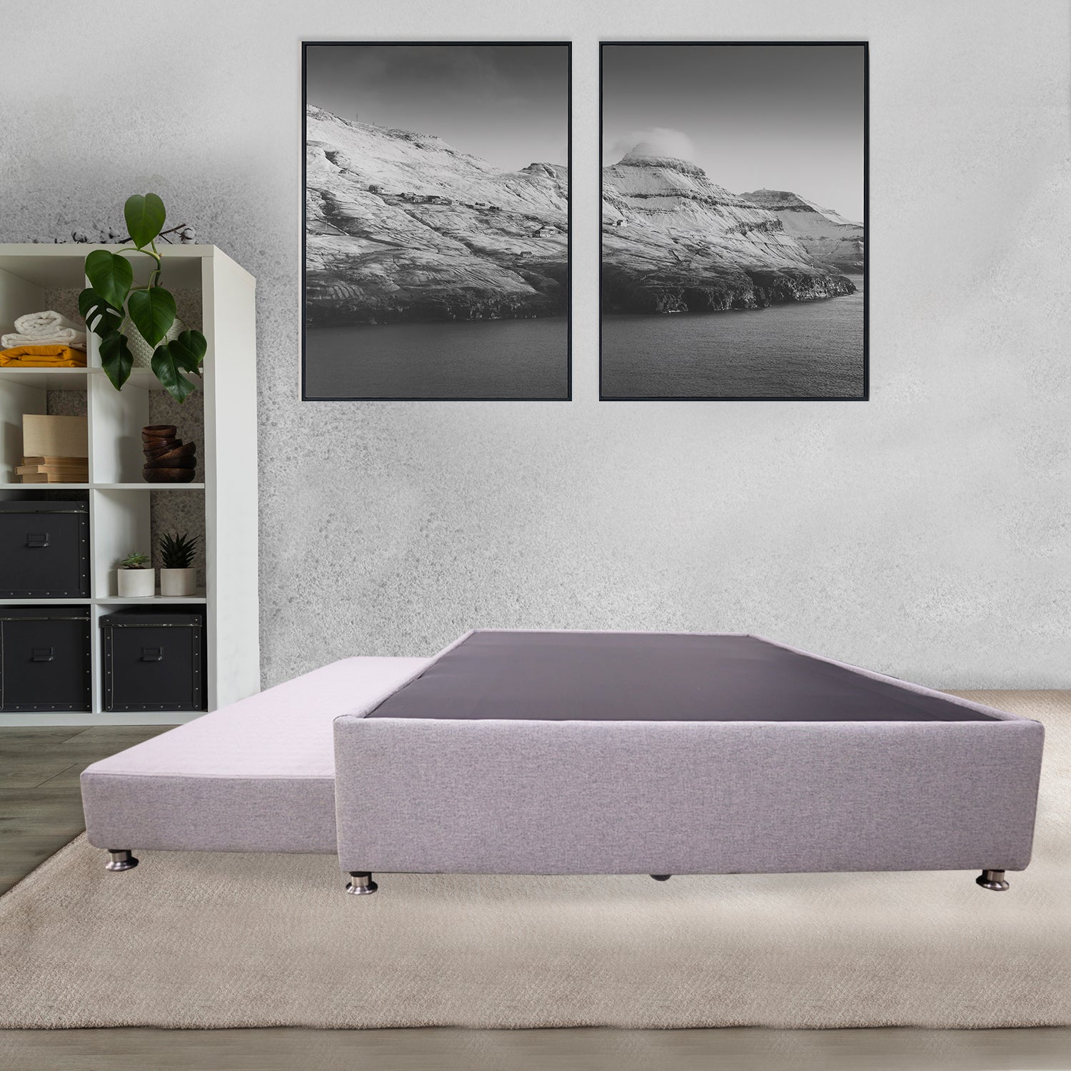 Zehnder Light Gray Platform Bed Frame 120x190cm Semi-Double Size - Modern Minimalist Bedroom Furniture for Small Spaces & Guest Rooms