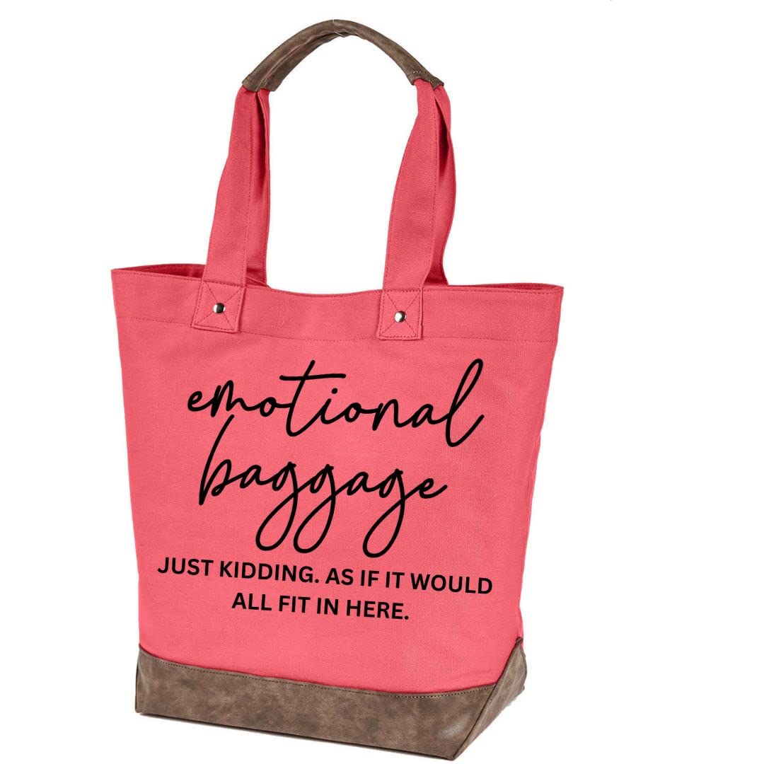 Funny 'Emotional Baggage' Cotton Canvas Tote Bag for Women - Cute Reusable Shopping & Travel Bag - Perfect Gift for All Occasions (One Size, Paradise Pink) - Ideal for Grocery Shopping, Beach Trips, and Daily Use