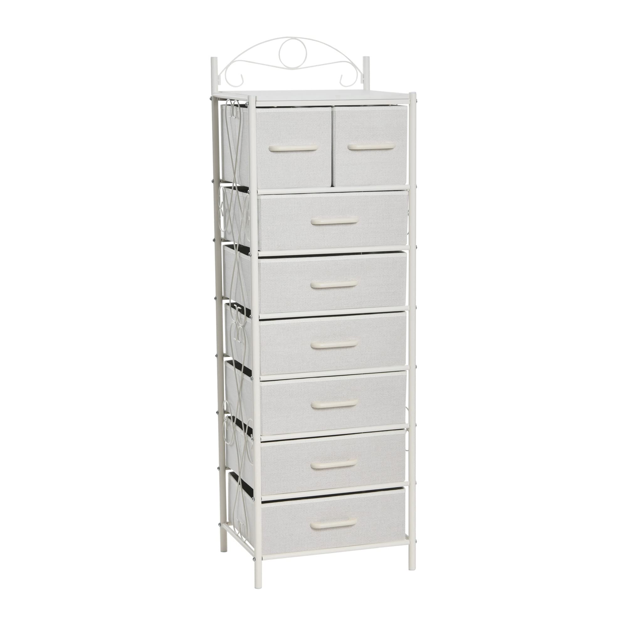 Victoria 8-Drawer Dresser Tower Storage Organizer - White Metal Frame with Scandinavian White Top - Perfect for Bedroom, Living Room & Office Organization