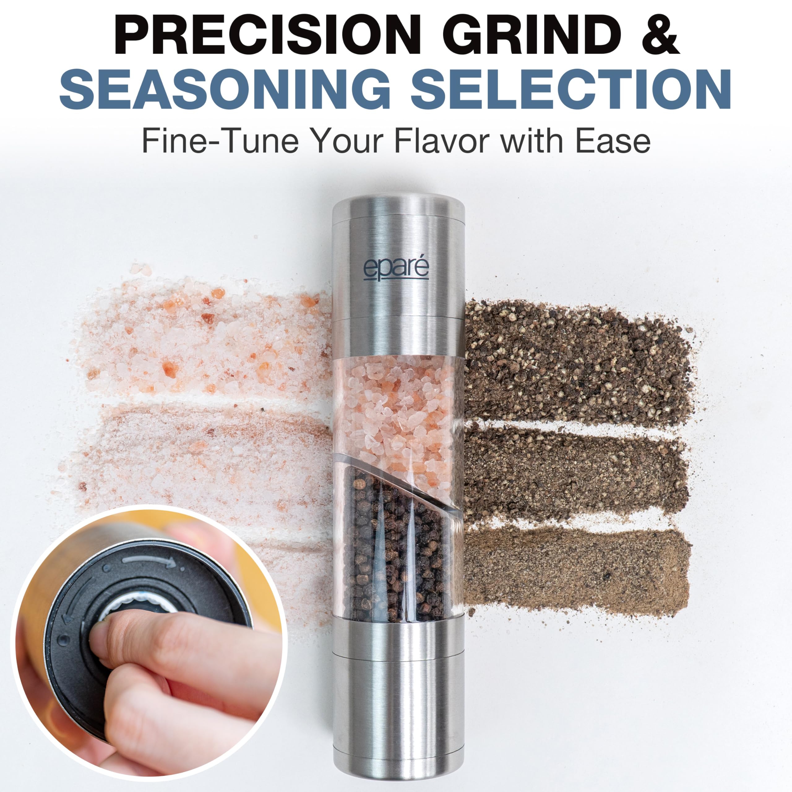 Epare Premium Stainless Steel Egg Cracker Topper Set & Dual Salt and Pepper Grinder Combo - Complete Soft Boiled Egg Tools & Manual Mill Grinders for Kitchen, Camping, and Restaurant Use