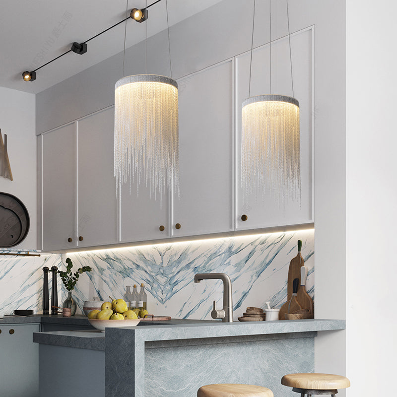 Flynn Aluminum Chain Tassel Pendant Light - Modern Industrial Ceiling Fixture for Dining Room, Kitchen Island & Bedroom Lighting Decor