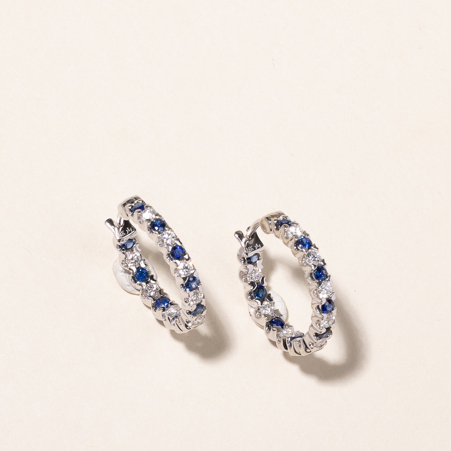 14K White Gold Sapphire and Diamond Hoop Earrings | 0.96ctw Sapphire, 0.82ctw Diamond | Elegant Dangle Earrings for Women, Perfect for Weddings, Parties & Special Occasions