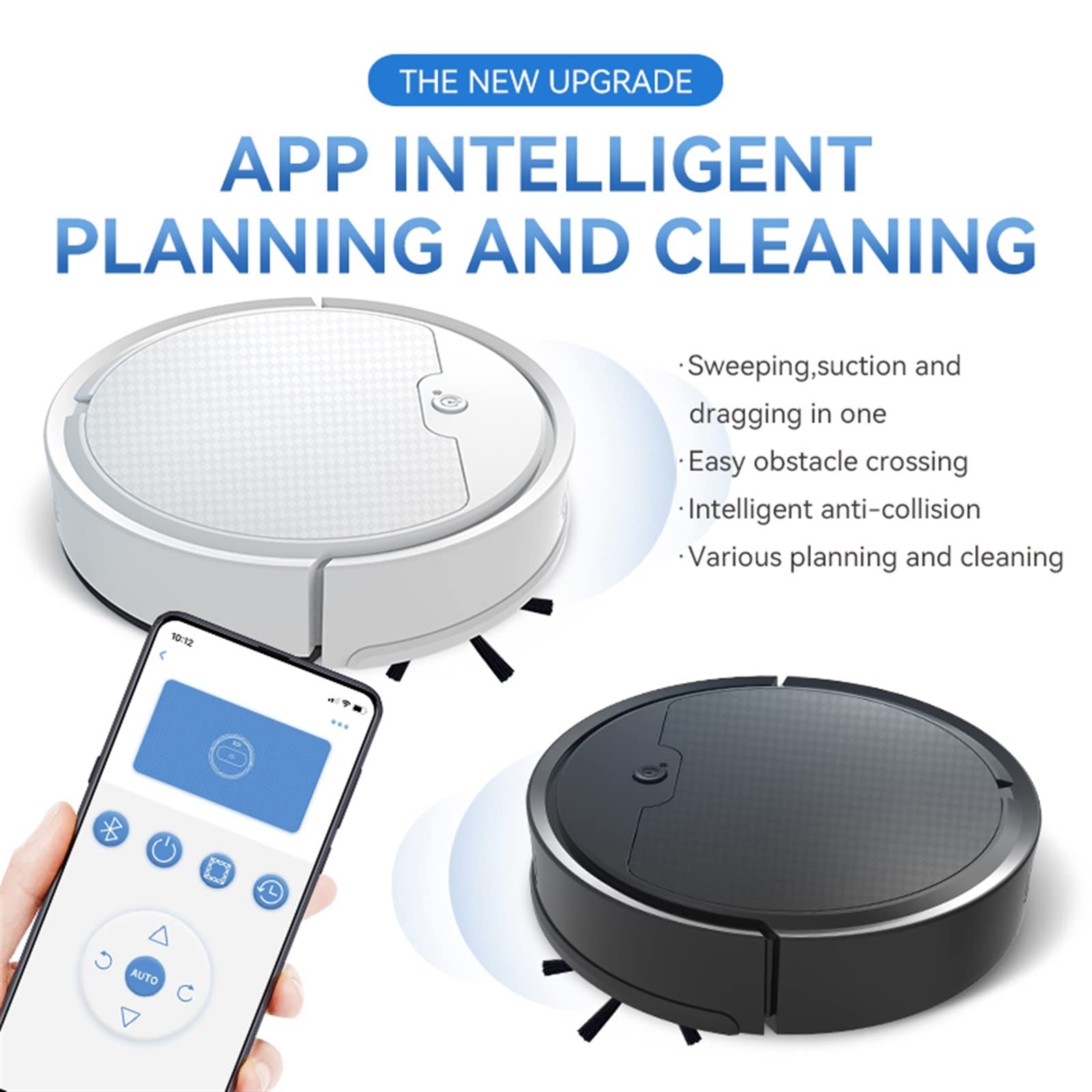 Smart Robot Vacuum Cleaner with APP Control - Wireless Wet/Dry Floor Cleaning Machine for Home, Handheld & Auto Mode - Perfect for Hardwood Floors & Pet Hair (White)