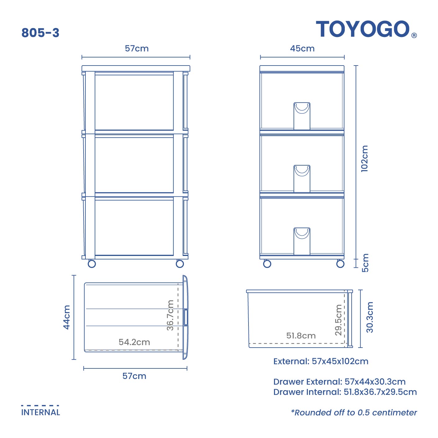 3 Tier Titanic Cabinet with Wheels (805 3) - Space Saving Storage Organizer for Kitchen, Bathroom, or Office