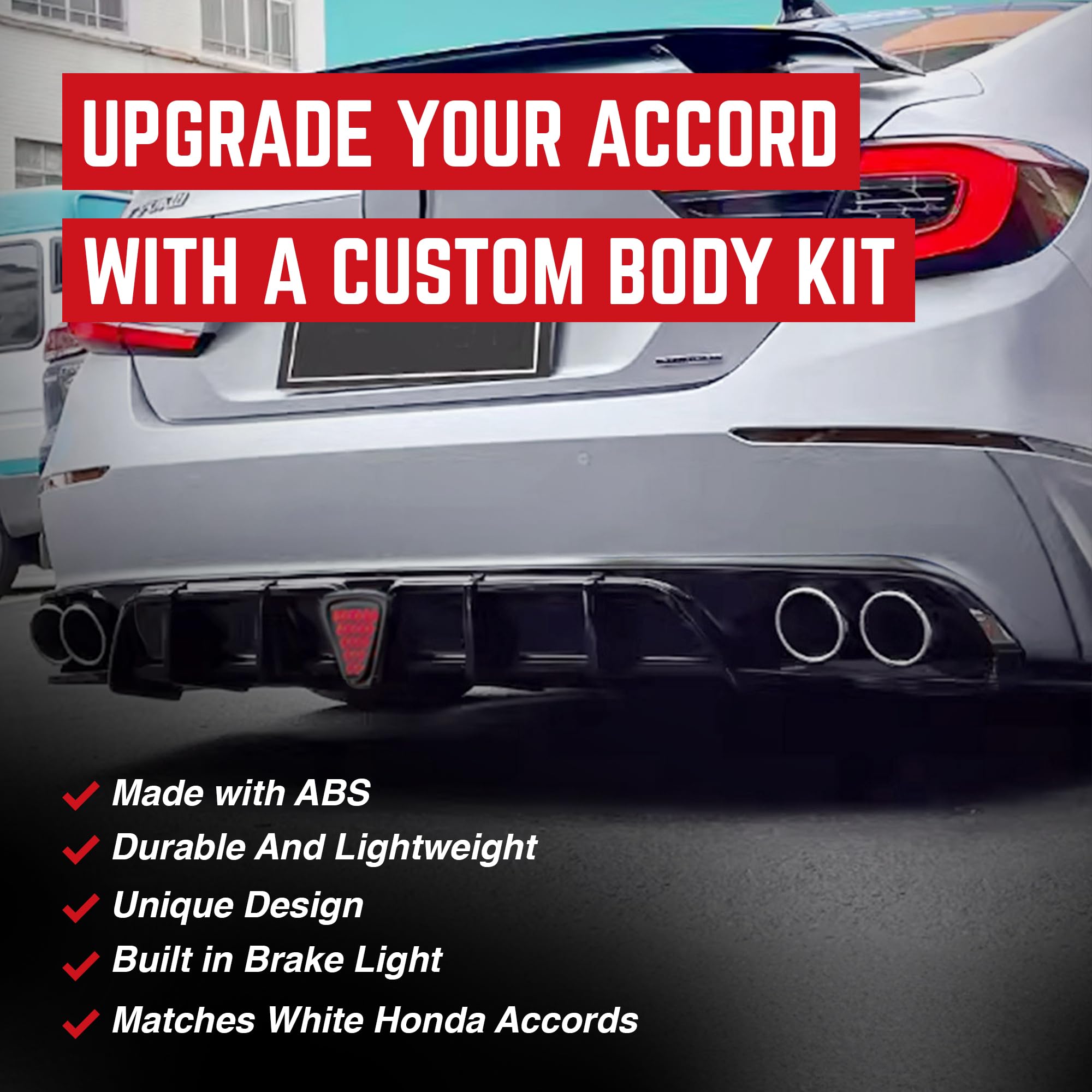 **Aerodynamic Rear Bumper Diffuser Lip with LED Lights for 2018-2023 Honda Accord – Scratch Protection & Stylish Upgrade – Perfect for Car Enthusiasts & Street Racing**